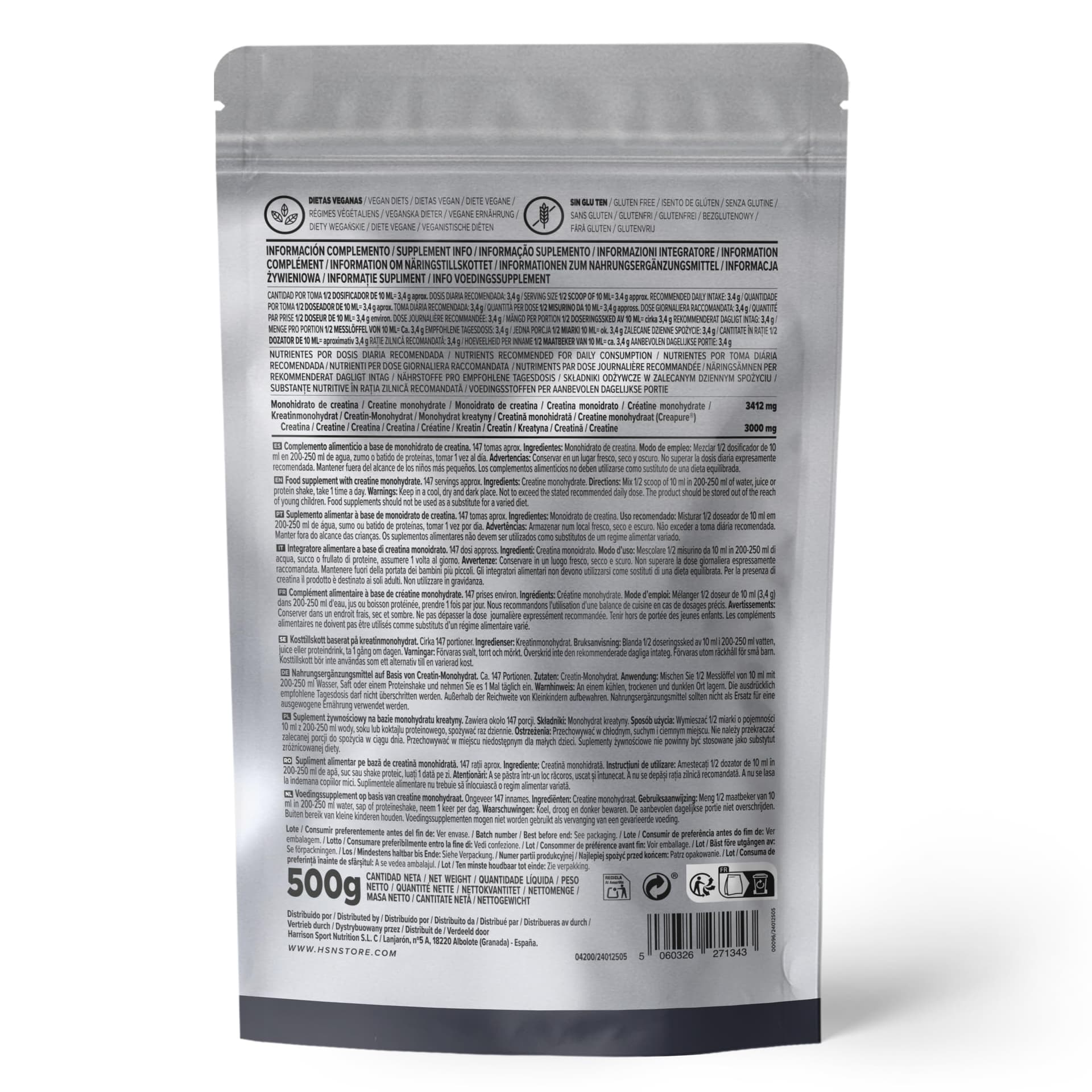 HSN Creatina 100% CREAPURE en Polvo Sin Sabor 500g – Bild 2