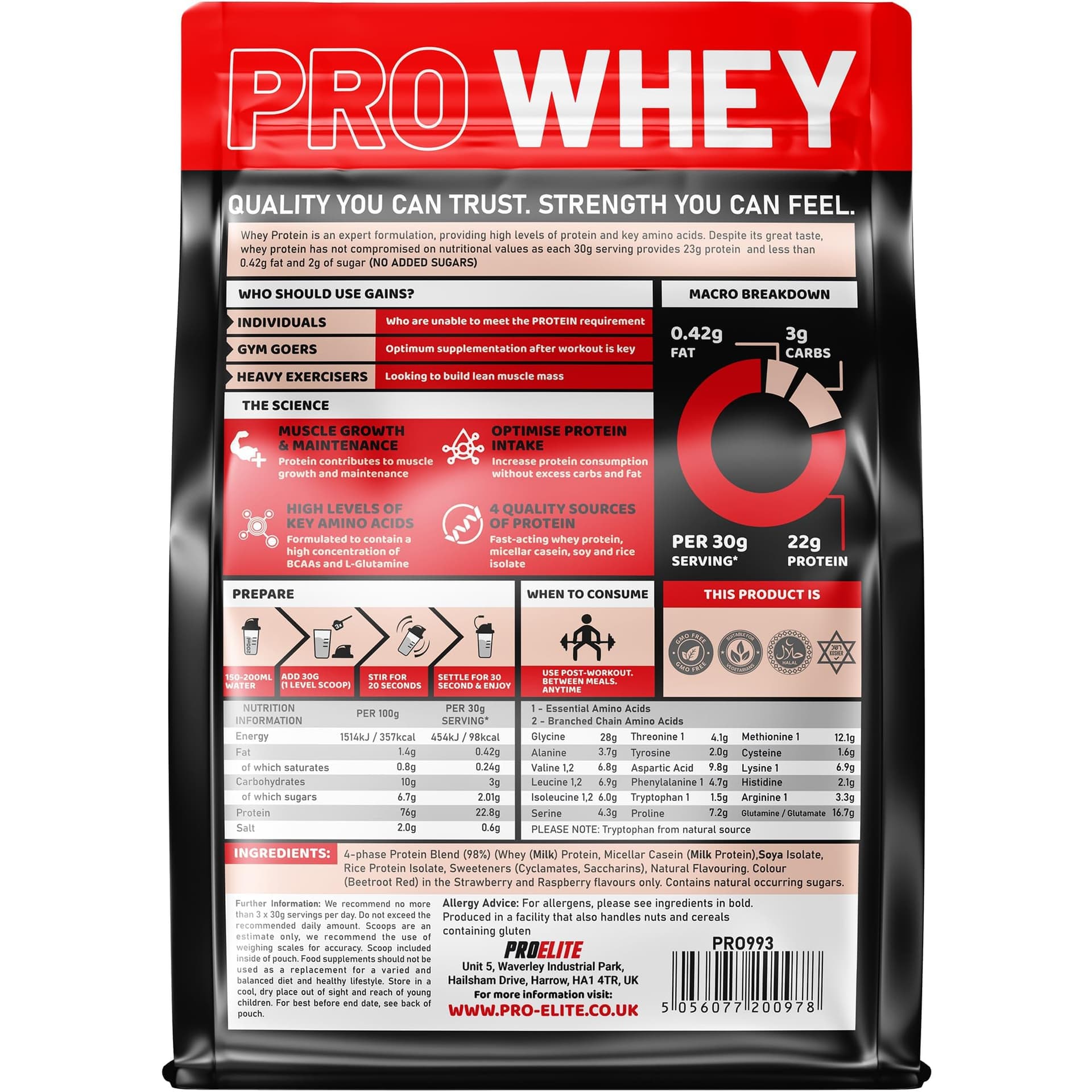 PROELITE Pro Whey Protein Powder 1kg – Bild 2