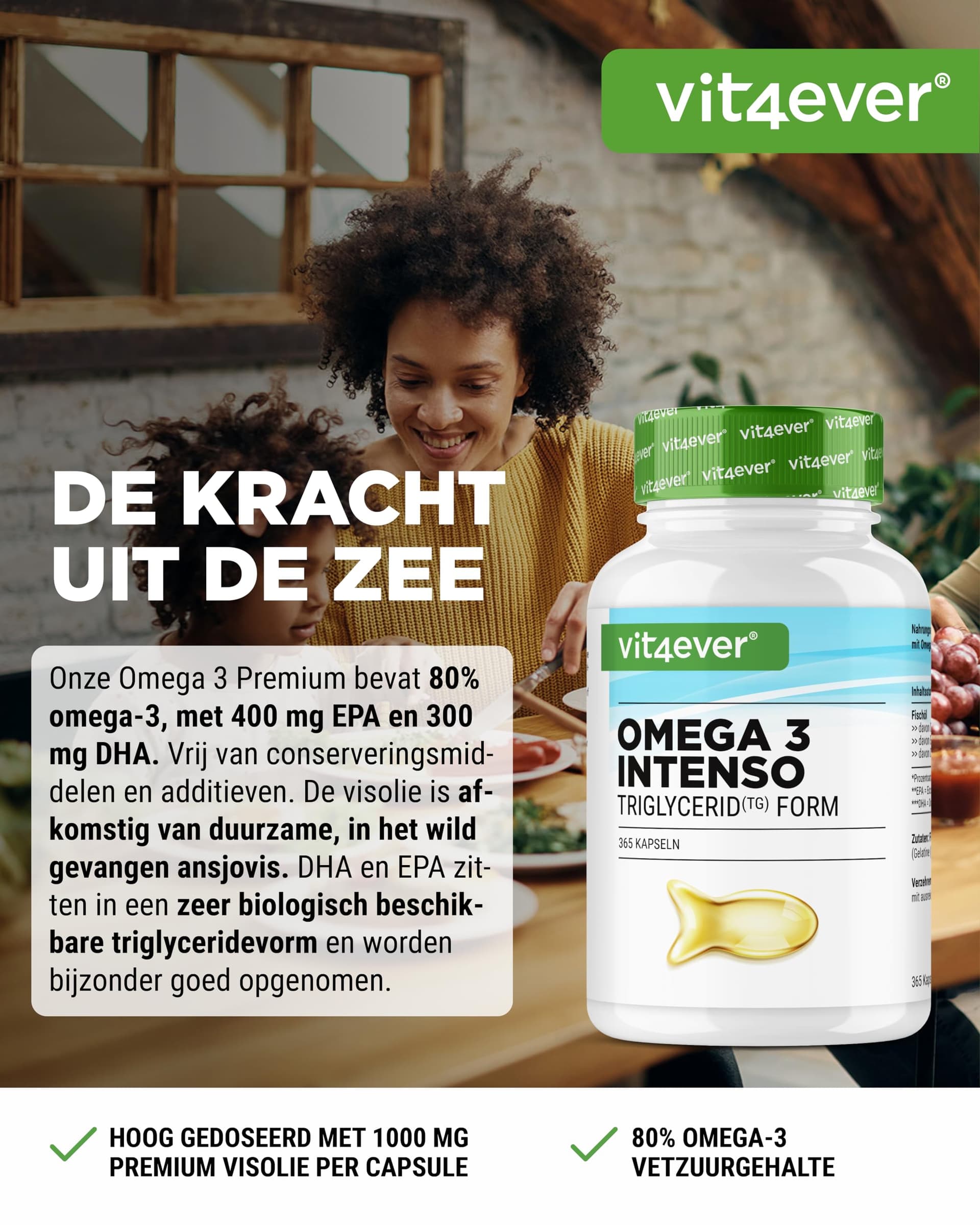 Vit4ever Premium Omega 3 met 80% Omega-3-Vetzuren - 365 Capsules – Bild 2