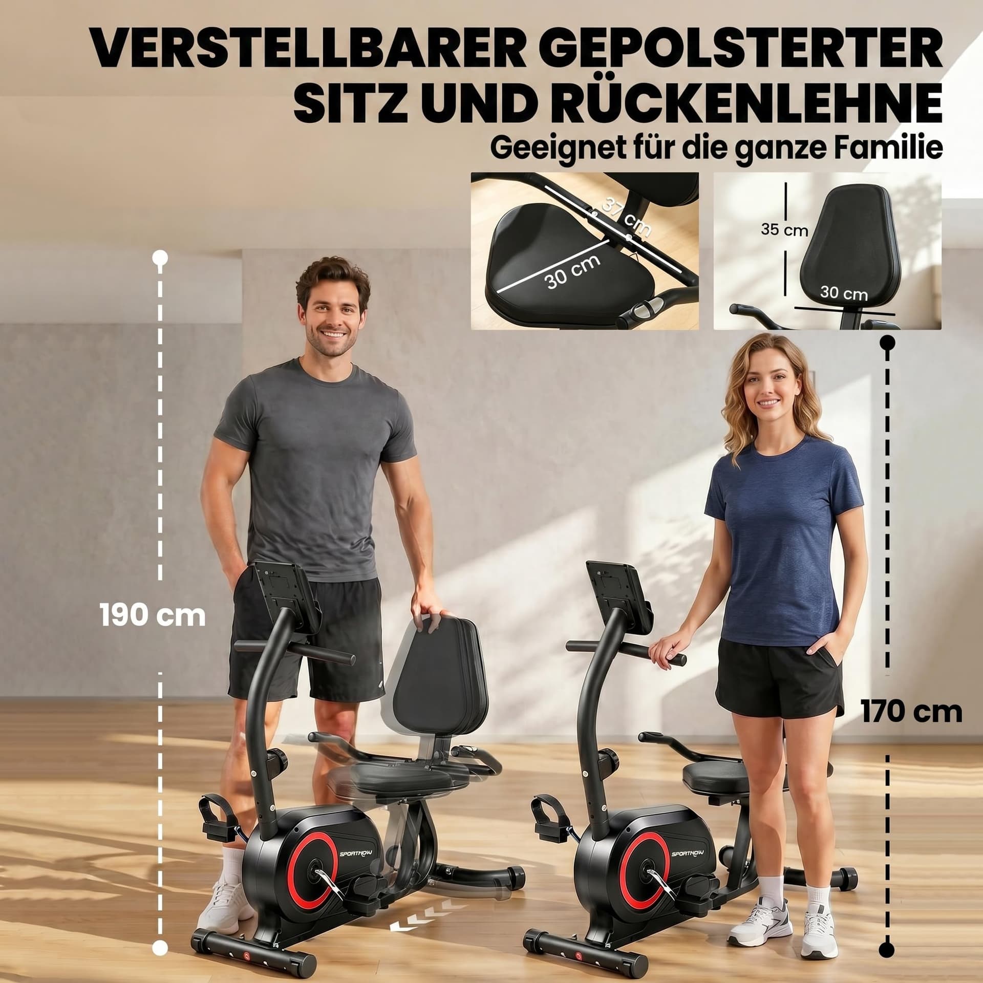 SPORTNOW Liegeergometer für Zuhause mit 8 verstellbar – Bild 6