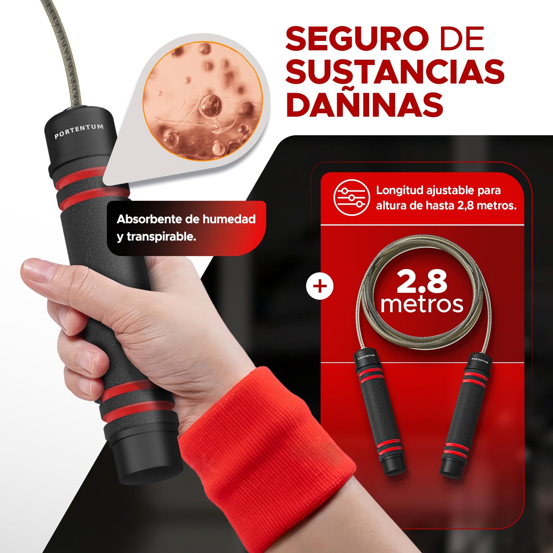 PORTENTUM Comba Crossfit con Mangos de Espuma Ergonómicos – Bild 6