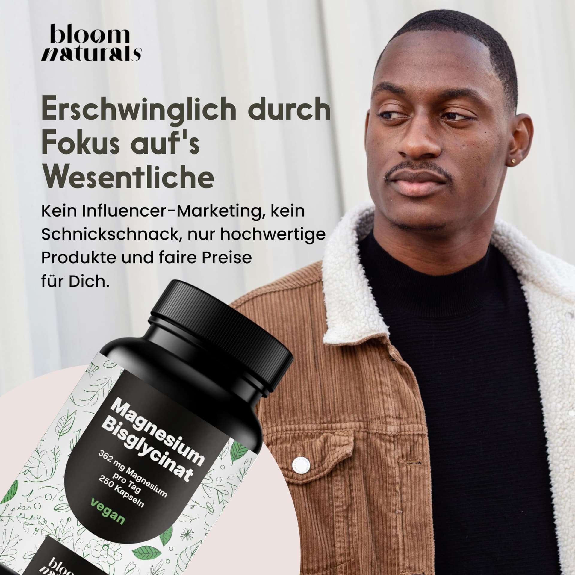 Bloom Naturals Beauty Supplements Magnesium Bisglycinat Hochdosiert - 250 Kapseln – Bild 5
