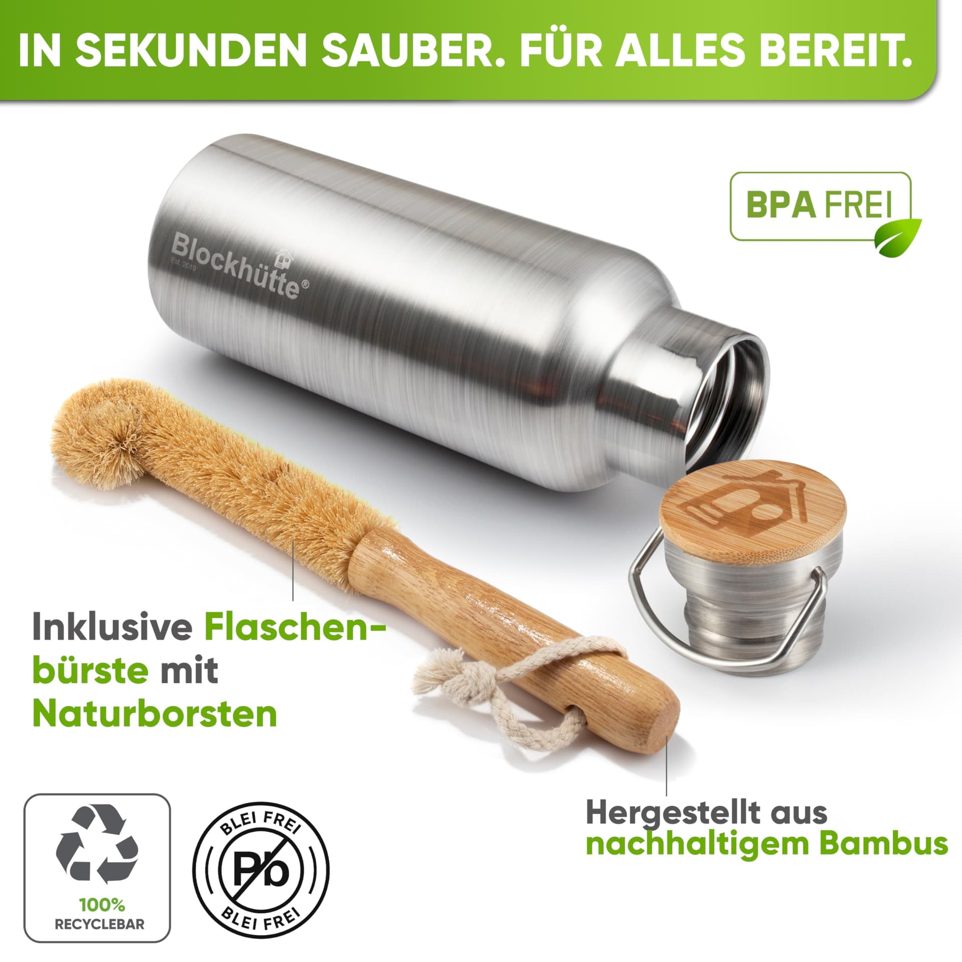 Blockhütte Premium Edelstahl Trinkflasche isoliert I 500ml – Bild 5