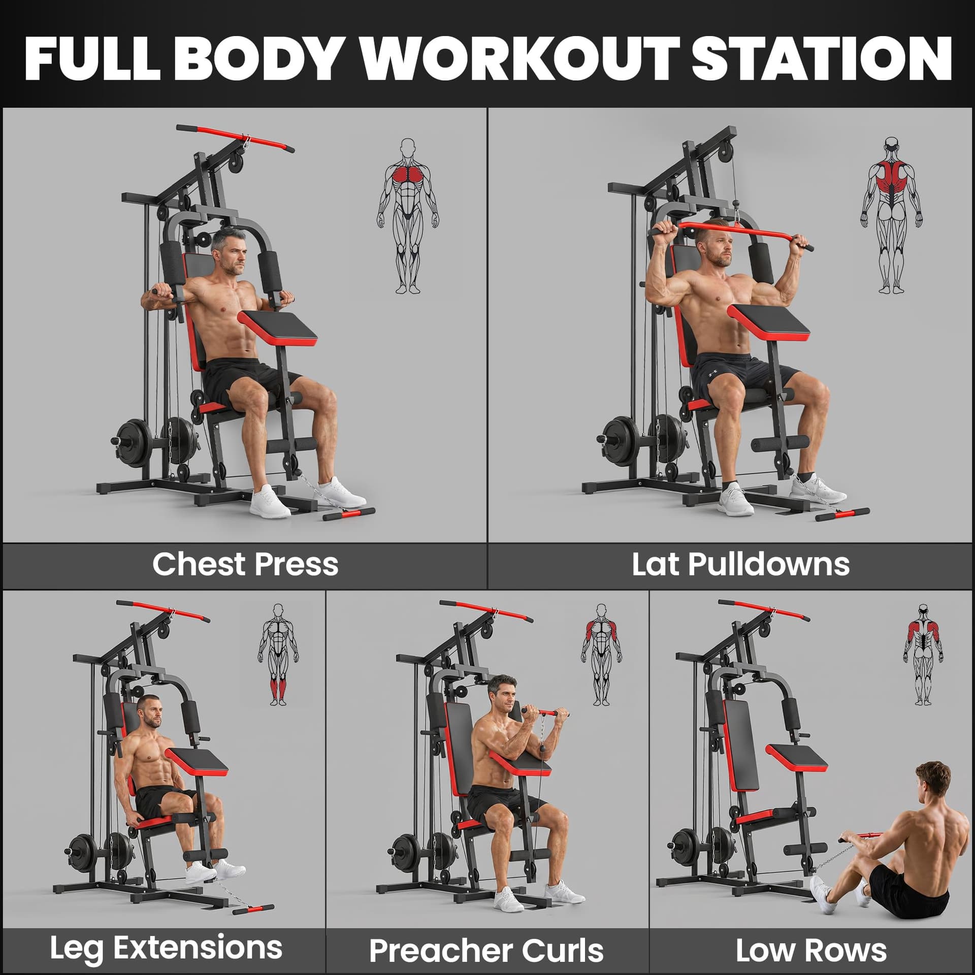 Soozier Home Gym Equipment, Multifunctional Weight Machine with Pulley System, 264lbs – Bild 4