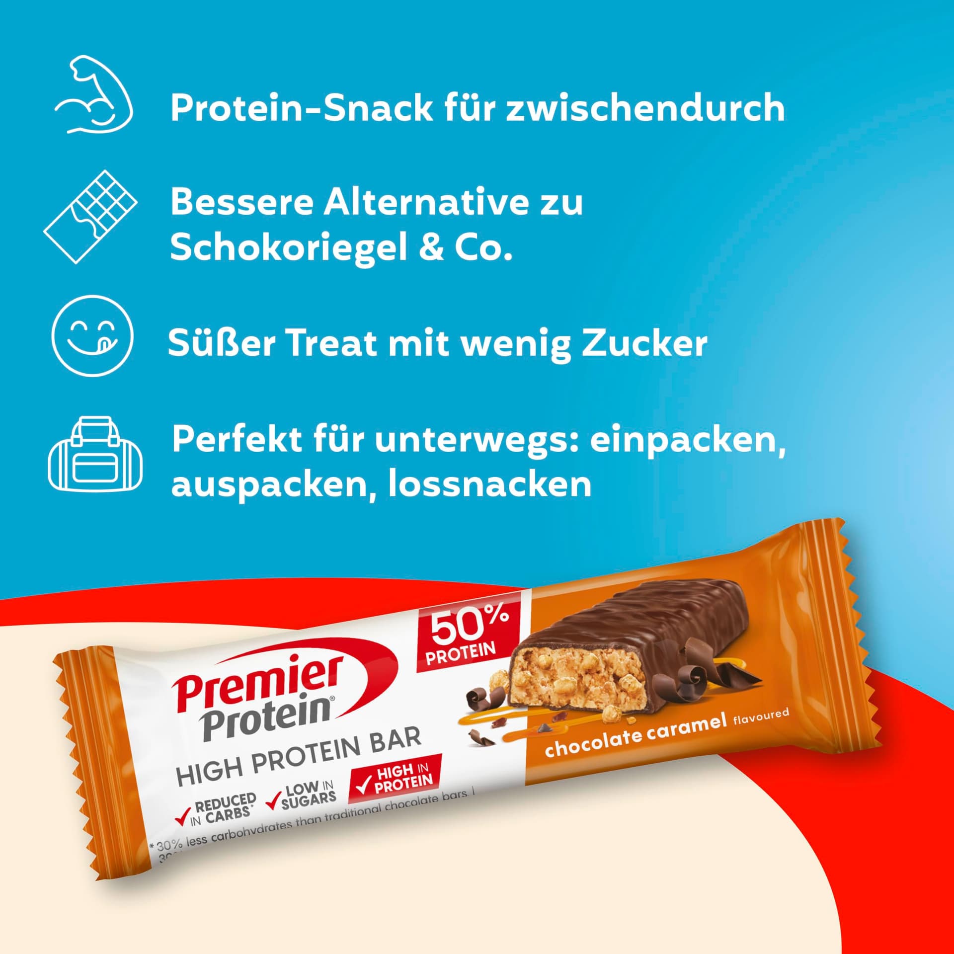 Premier Protein - High Protein Bar 50% - Chocolate Caramel - 16x40g – Bild 4