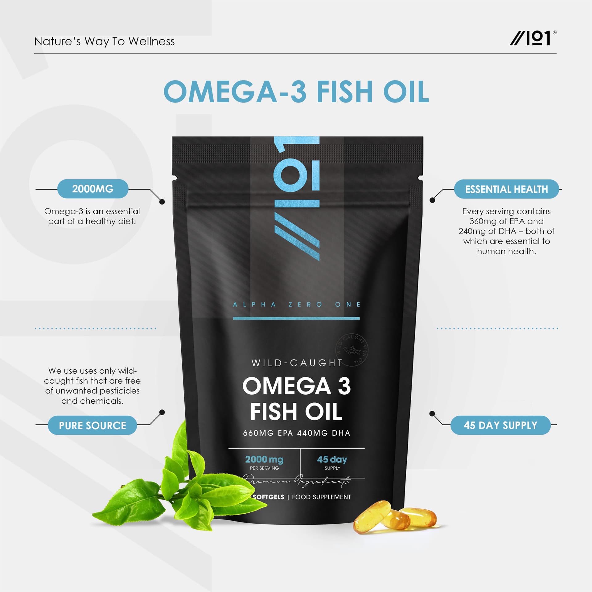 ALPHA01 Omega 3 Wild-Caught Fish Oil 2000mg – Bild 2
