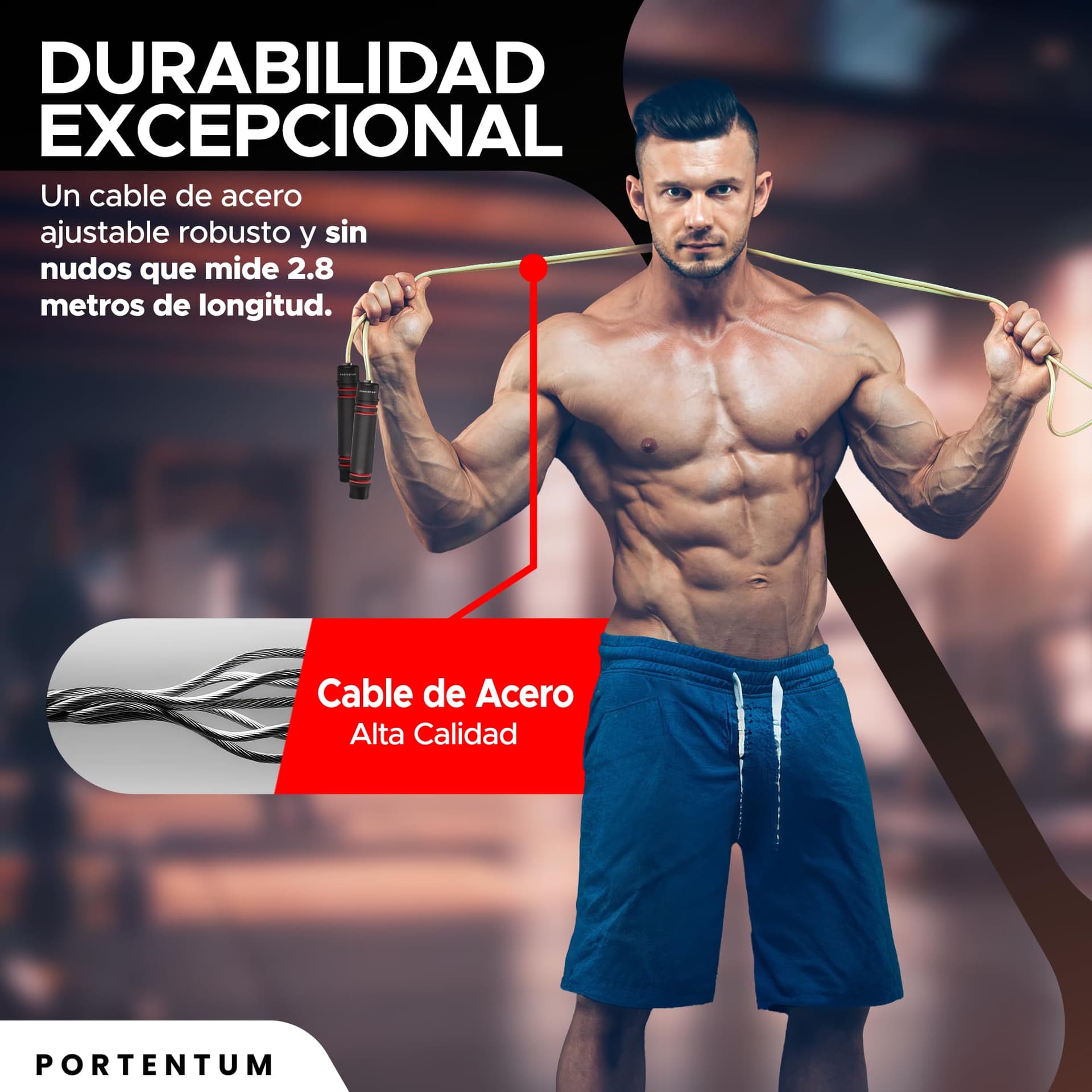 PORTENTUM Comba Crossfit con Mangos de Espuma Ergonómicos – Bild 4