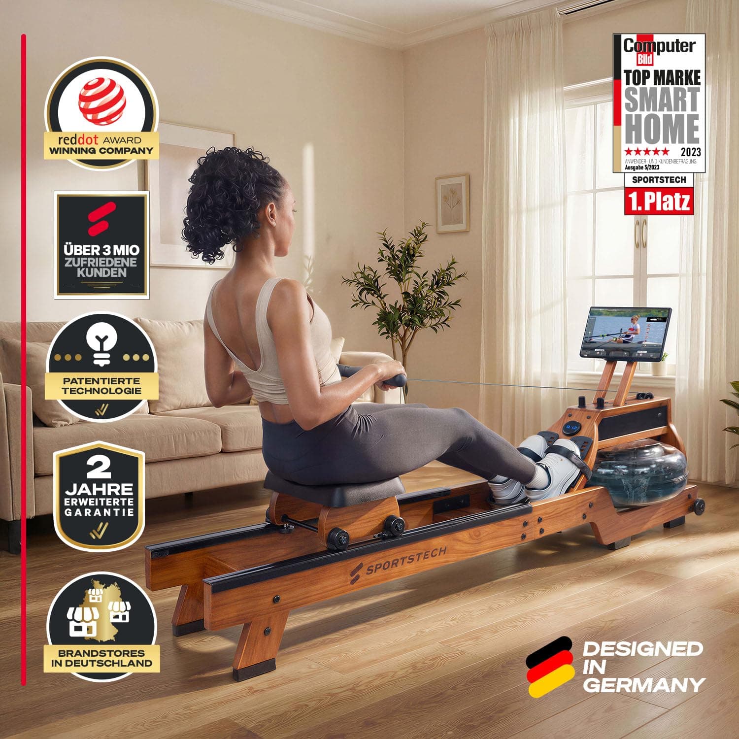 Sportstech Rudergerät für Zuhause mit Wasser- oder Magnetwiderstand, bis 150 kg – Bild 3