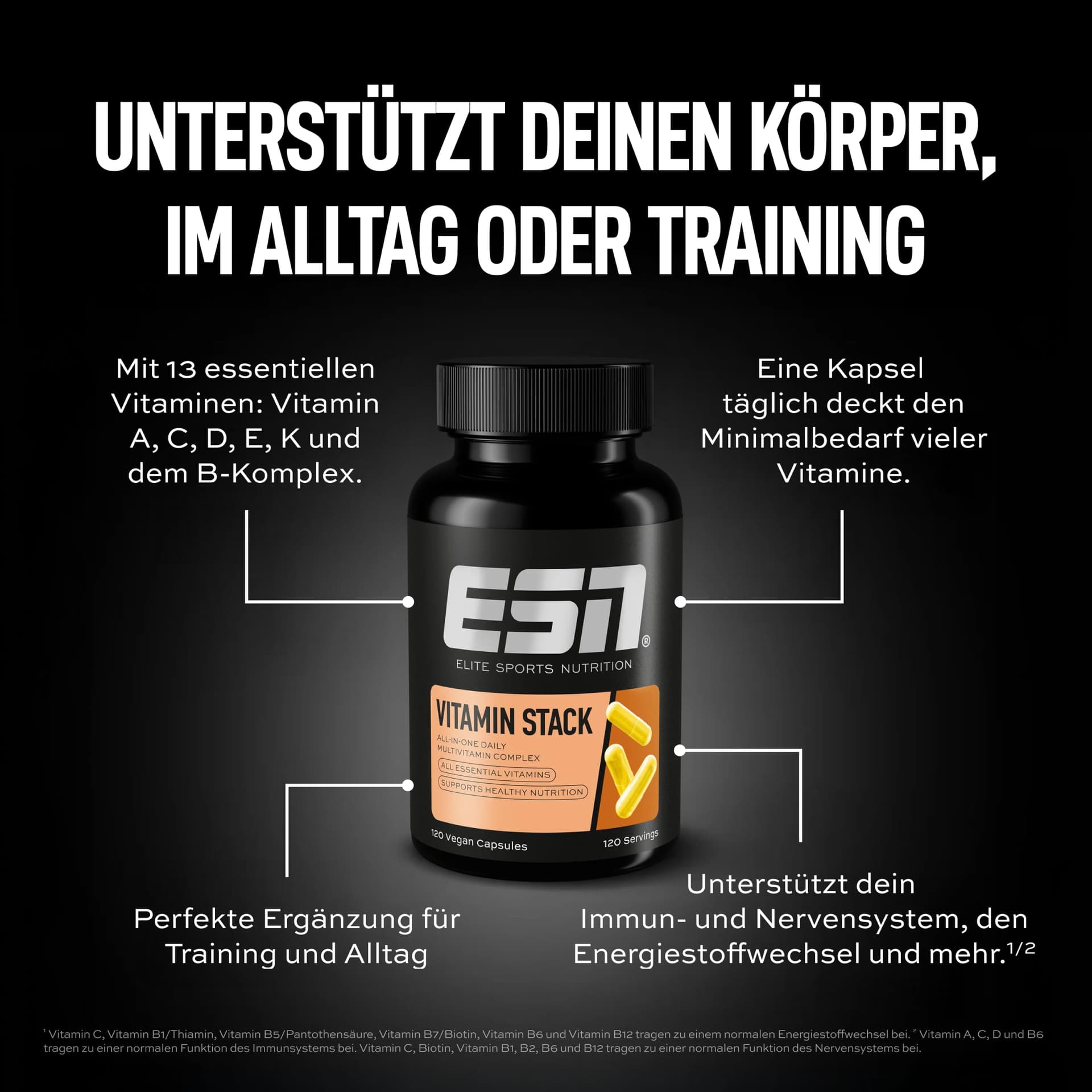 ESN Vitamin Stack, Multivitamin Kapseln, 120 Stück – Bild 5