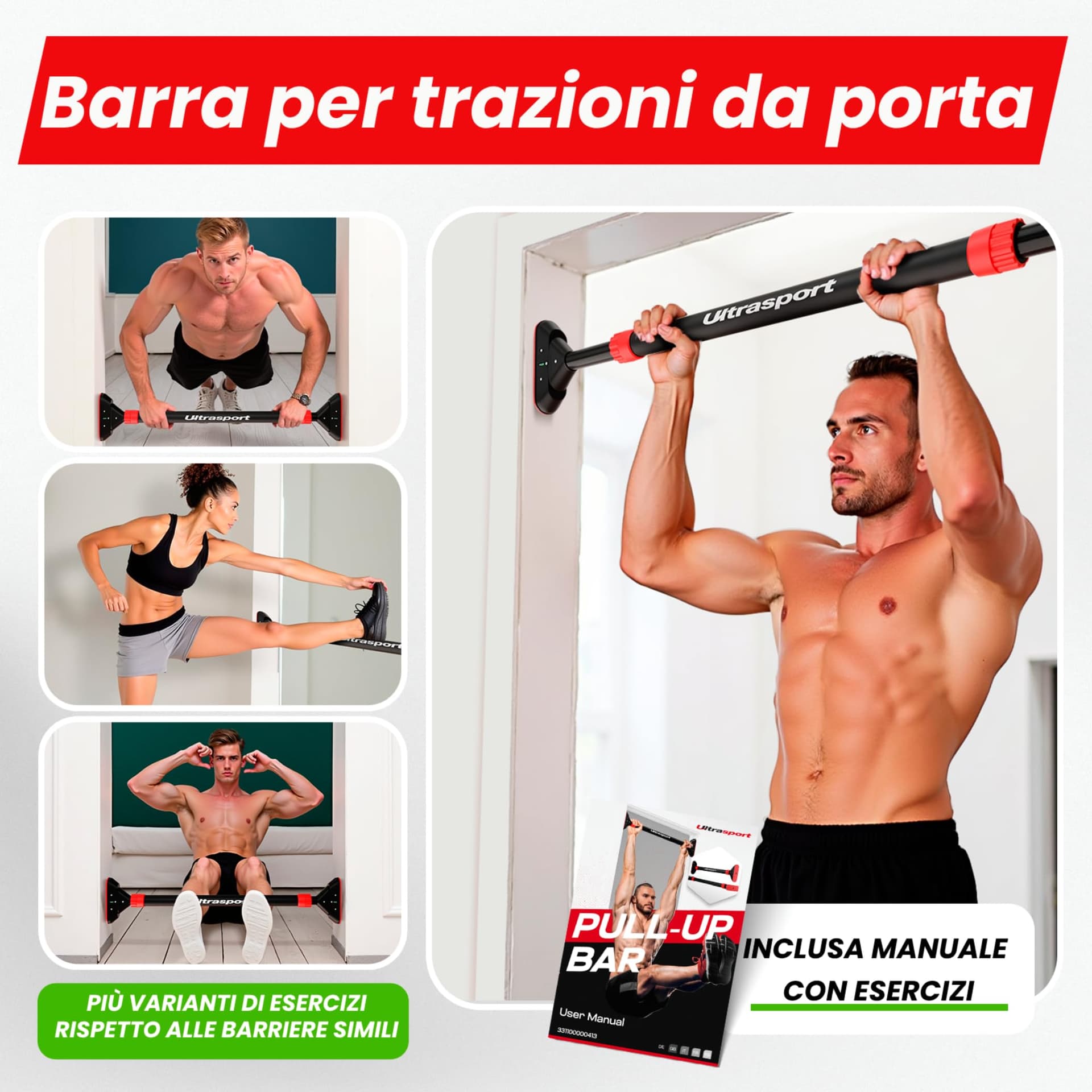 Ultrasport Barra per trazioni, telaio della porta da appendere senza forare fino a 200 kg – Bild 2