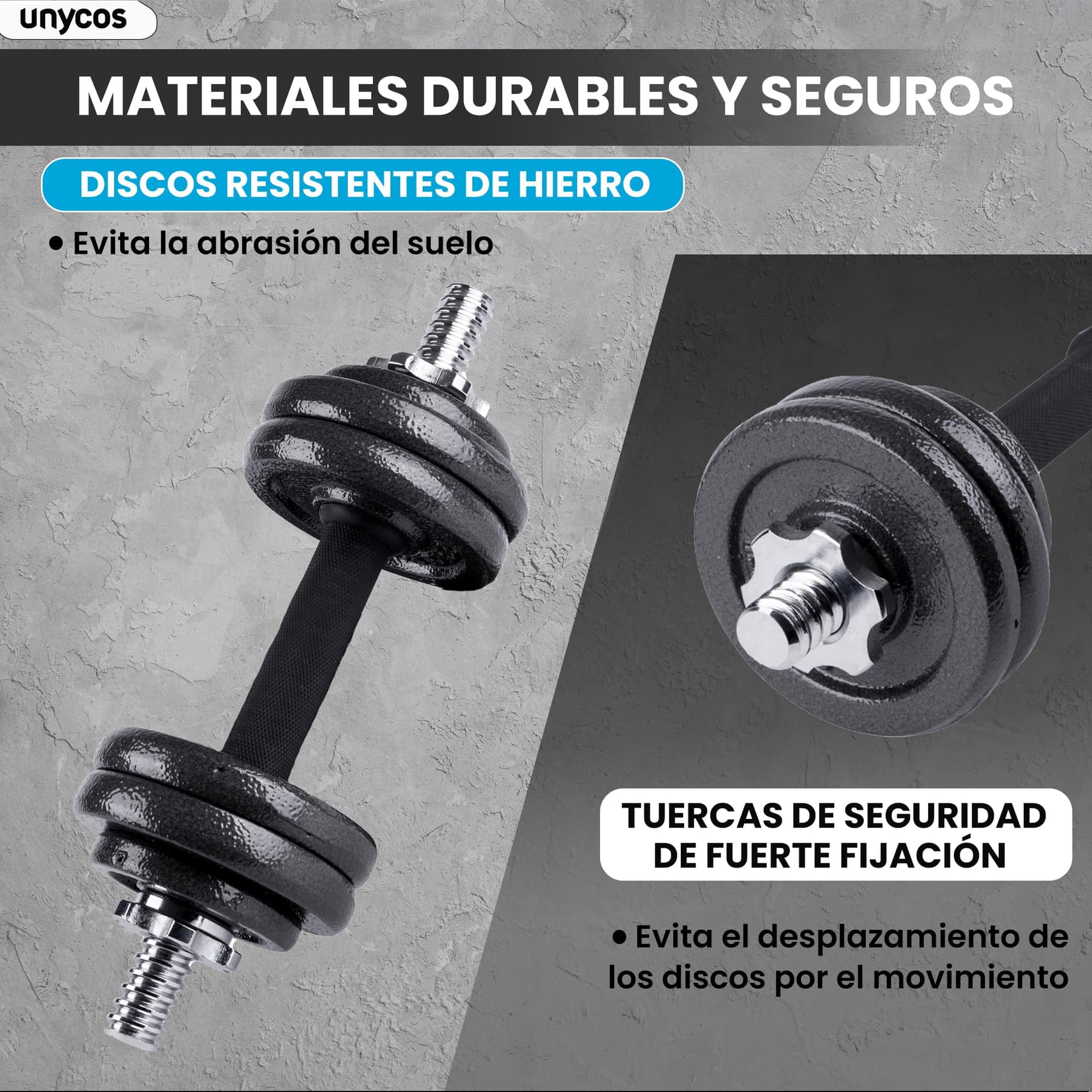 unycos Par de Mancuernas Ajustables y Antideslizantes con Barra de Conexión【15 kg – Bild 5