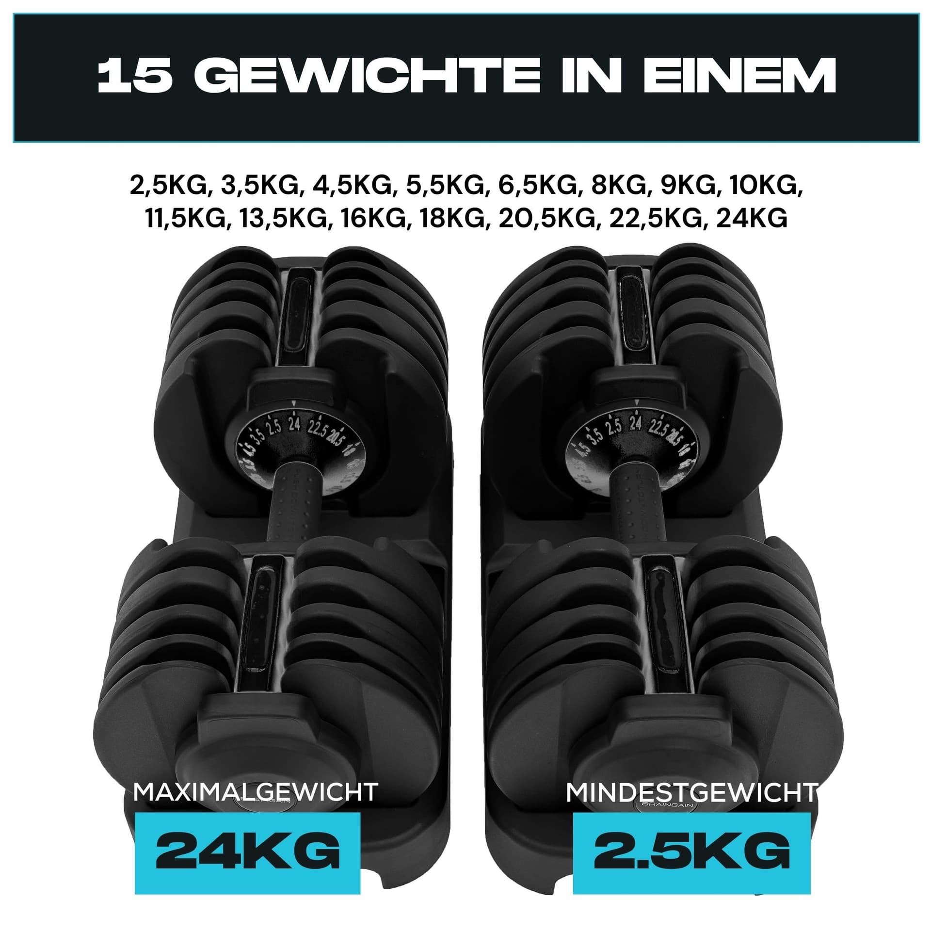 BRAINGAIN 15-in-1 verstellbares Hantelset 24 kg – Bild 4