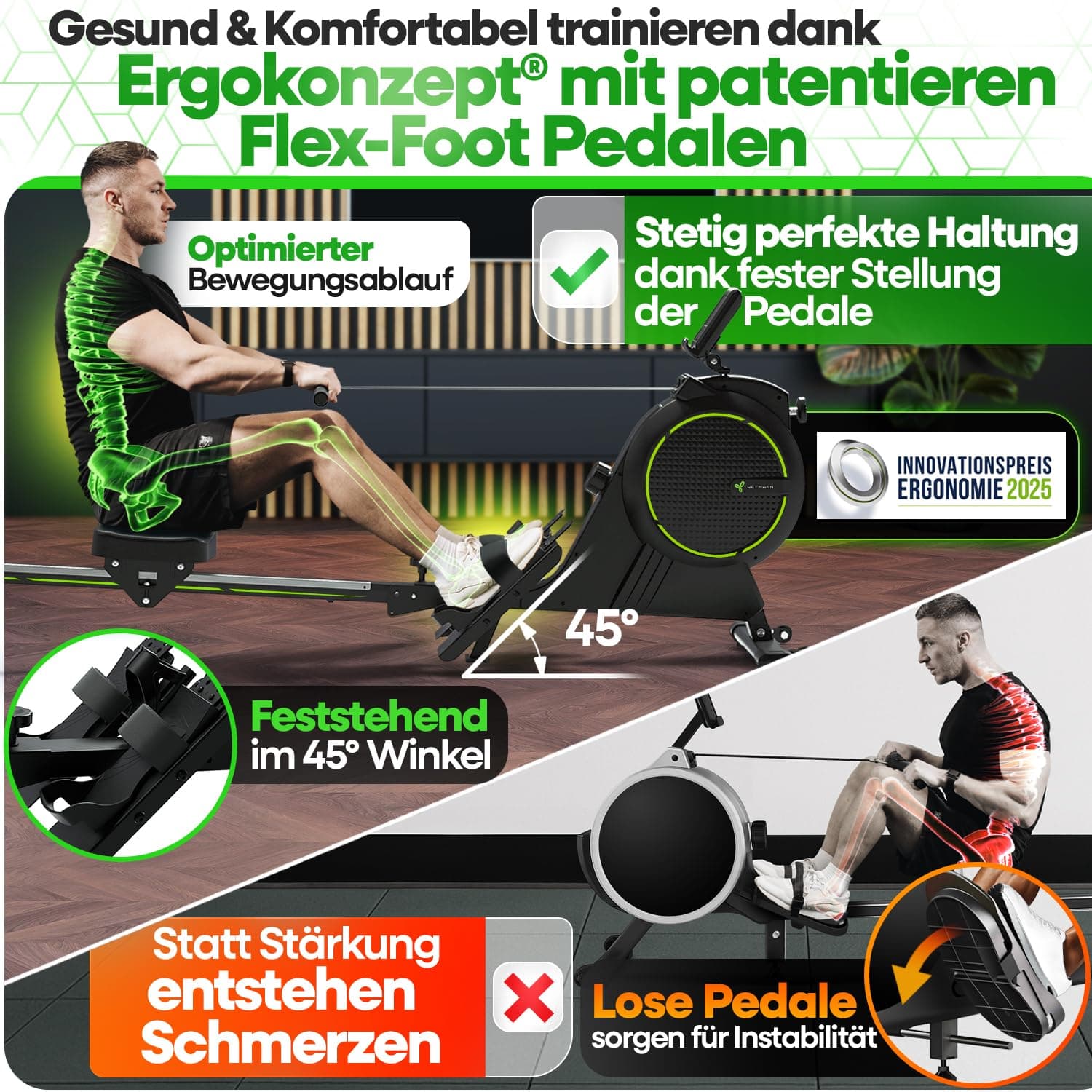 TRETMANN NEU Tretmann Rudergerät für Zuhause Set - extra leise- [Wirbelstrombremse2.0] bis 150KG – Bild 6