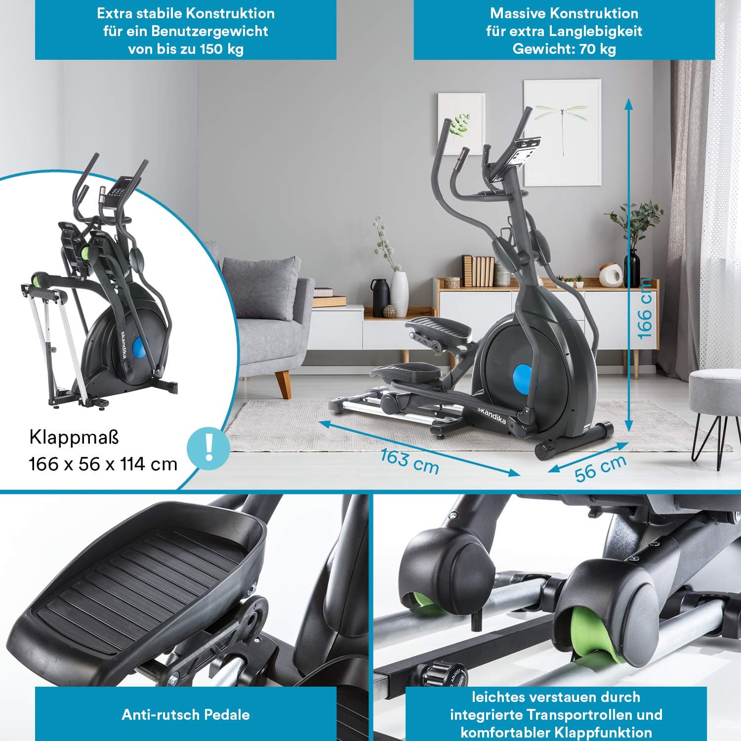 Skandika Crosstrainer CardioCross Carbon Champ Ellipsentrainer mit 24,5kg – Bild 4