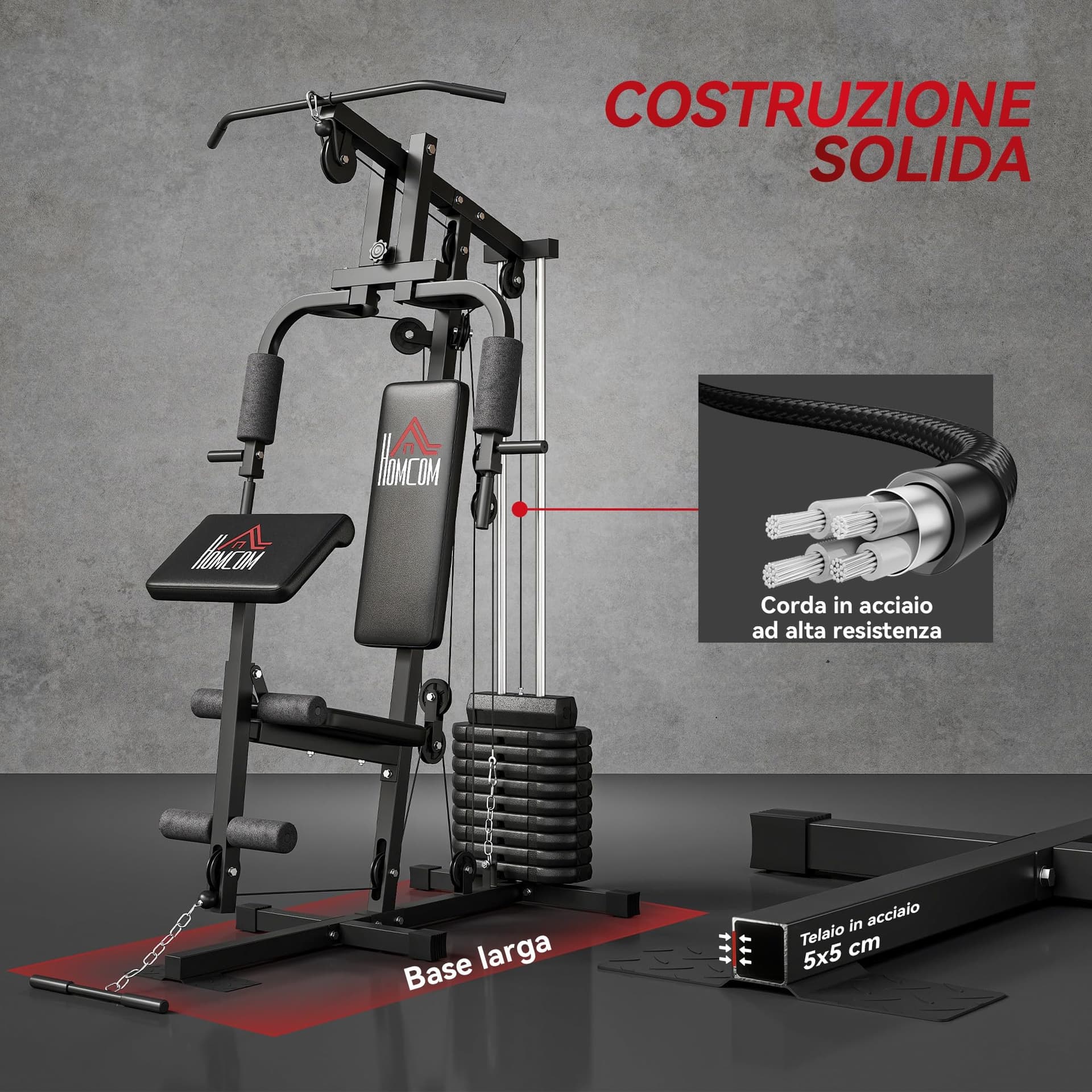 HOMCOM Stazione Fitness Multifunzione Power Tower con Pesi fino 45kg – Bild 5