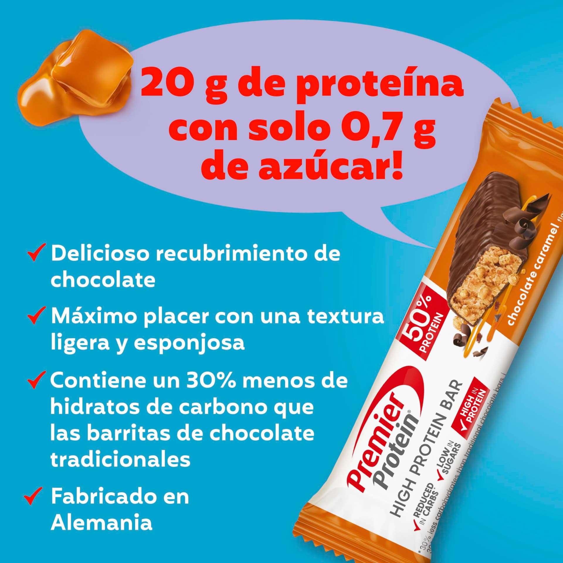 Premier Protein - High Protein Bar 50% - Chocolate Caramel - 16x40g – Bild 3