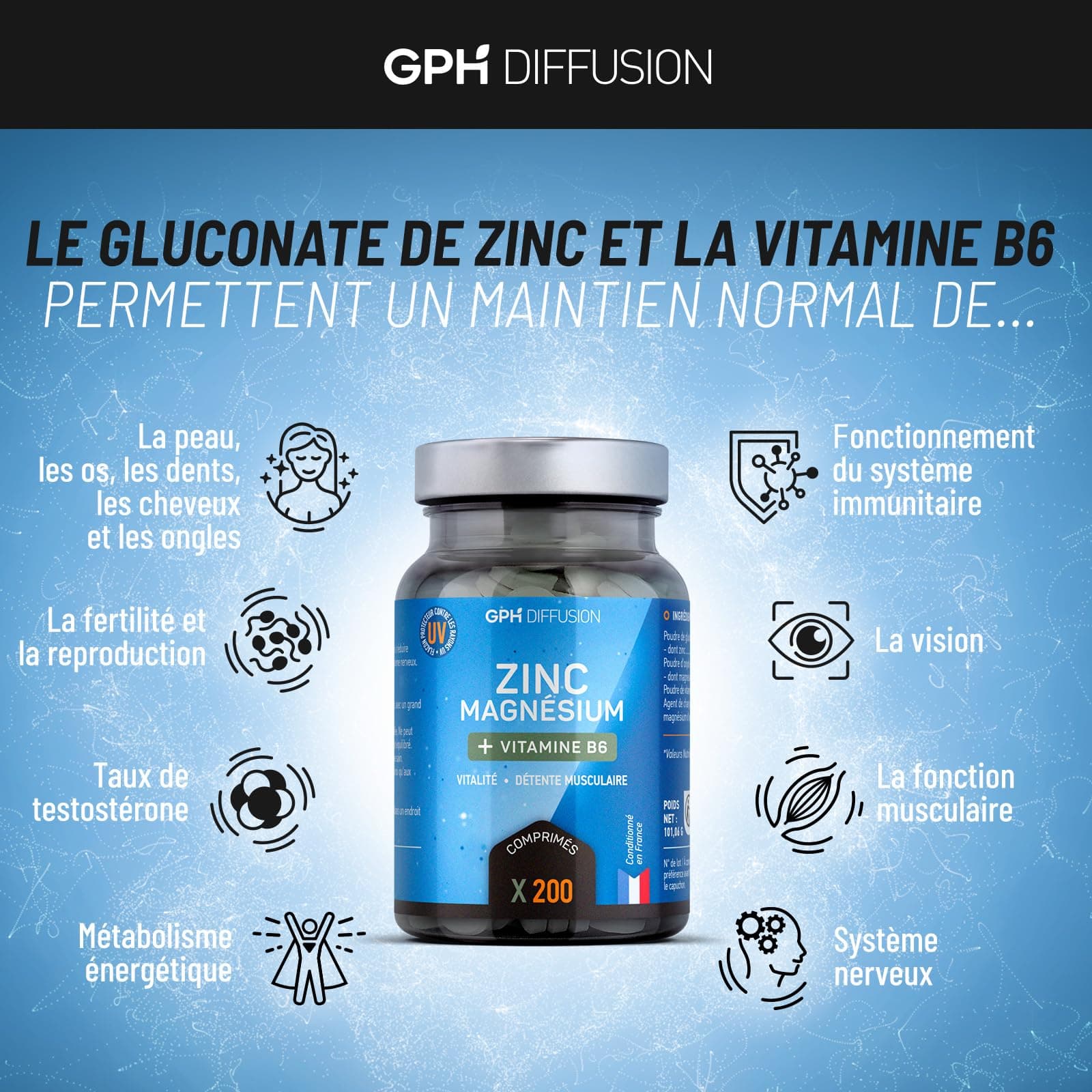 GPH DIFFUSION Magnésium marin + Zinc + B6-200 Comprimés – Bild 4