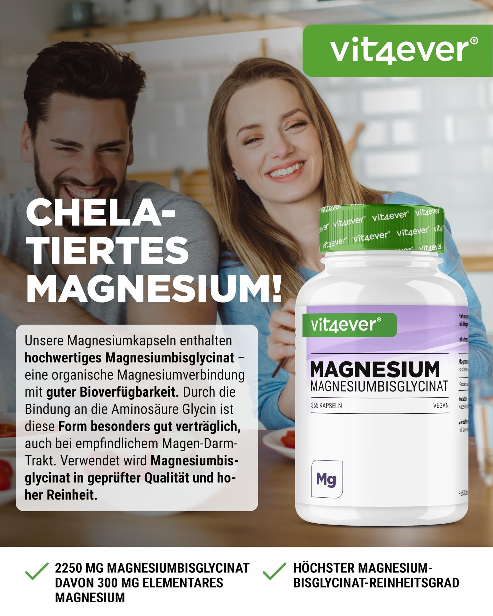 Vit4ever Magnesiumbisglycinat - 365 Kapseln – Bild 2