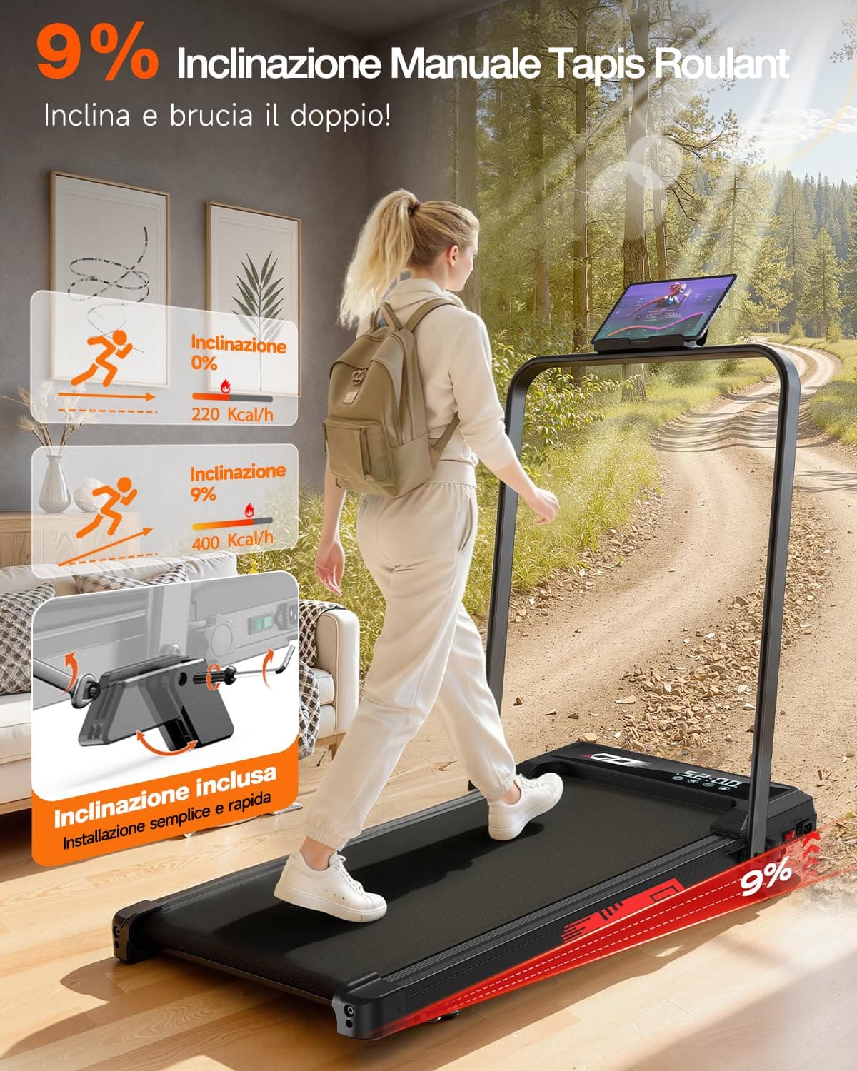 ApexPrime Sports Tapis Roulant Elettrico Pieghevole 3 in 1 con Inclinazione – Bild 2