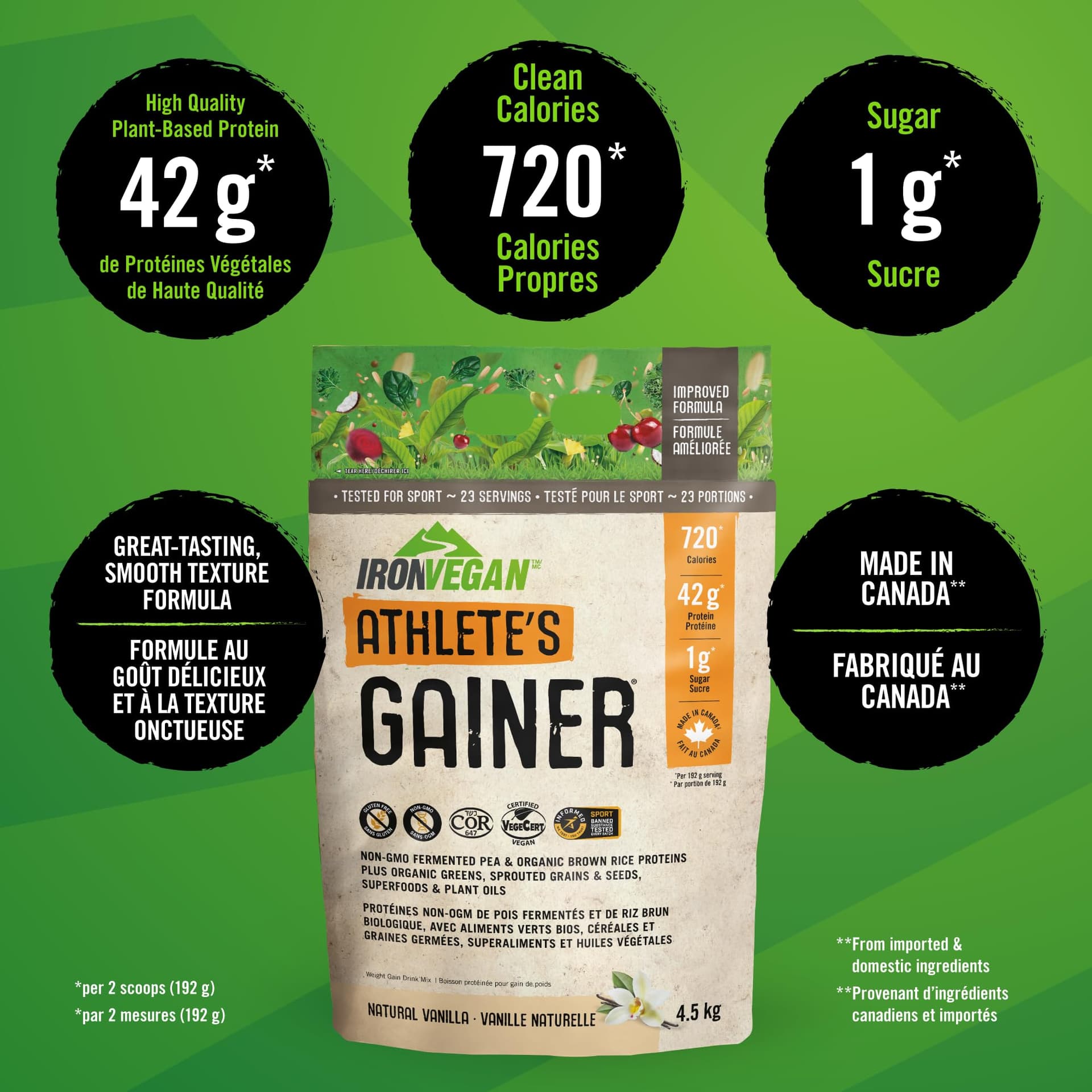 IRONVEGAN Athlete's Gainer Protein Powder, Natural Vanilla Flavour, 4.5 kg – Bild 2