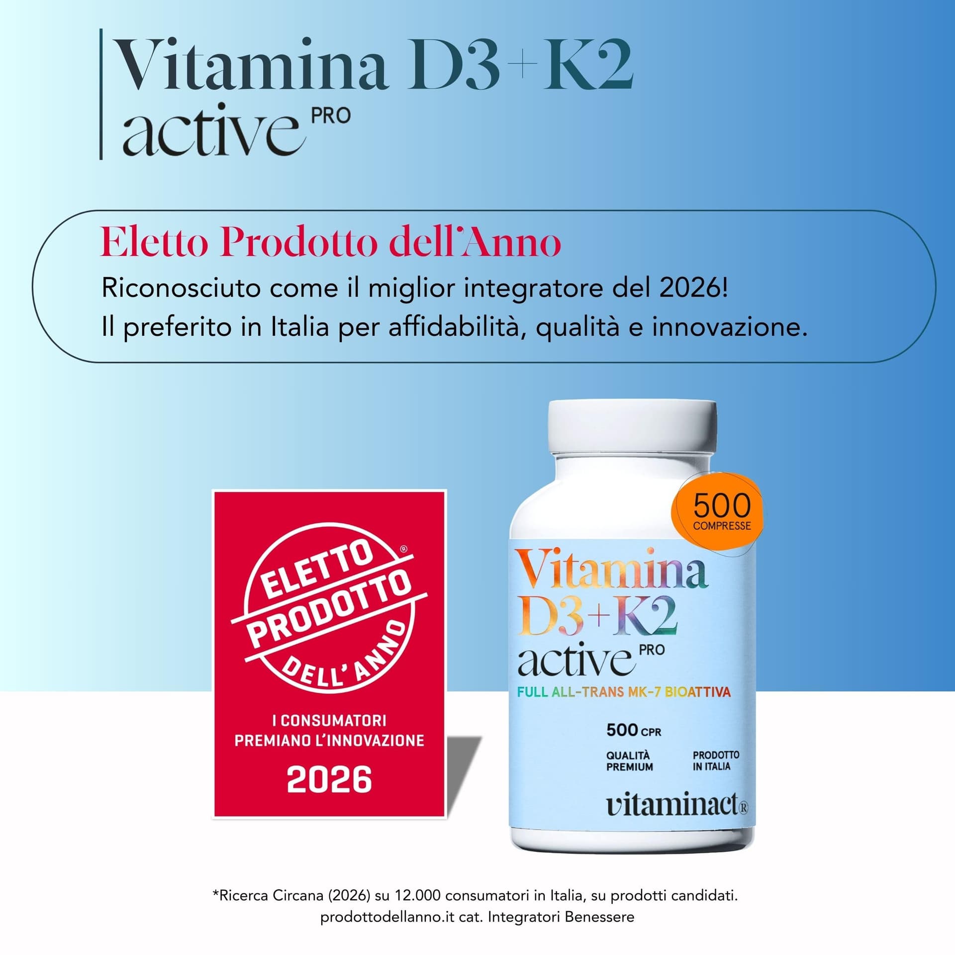 Vitaminact Vitamina D3 K2 (Dura 1 anno e 4 mesi) 500 Microcompresse – Bild 2