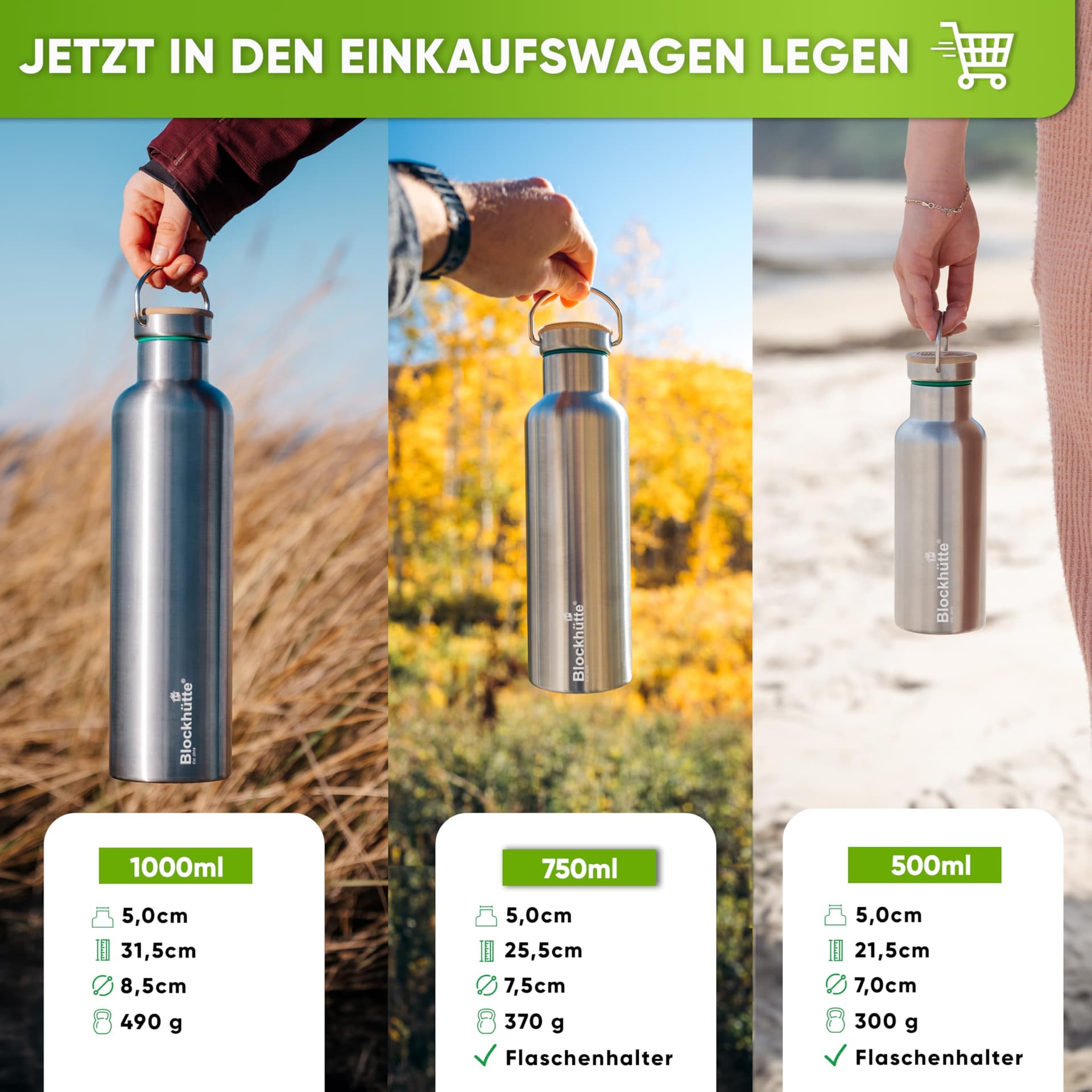 Blockhütte Premium Edelstahl Trinkflasche isoliert I 750ml – Bild 3