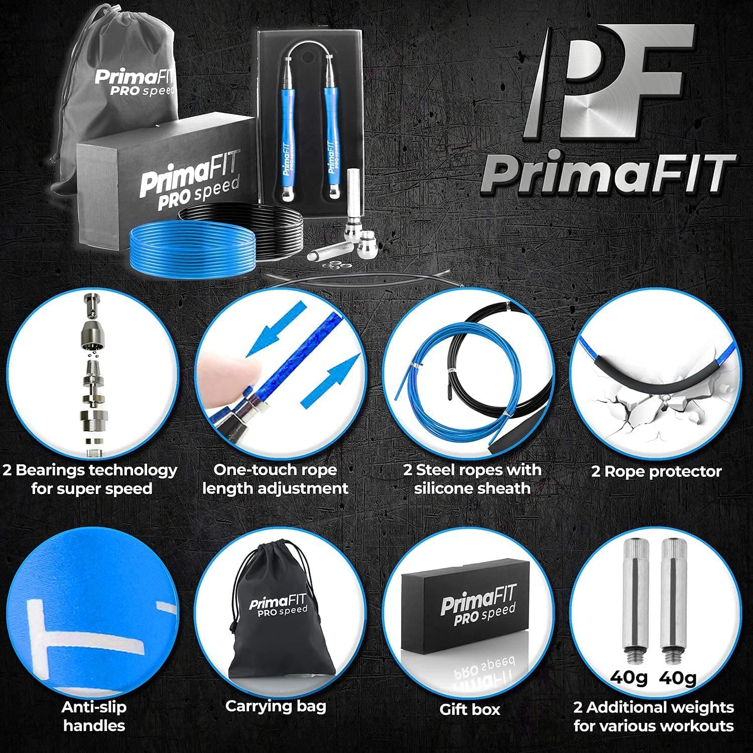 PrimaFit Springseil Erwachsene Fitness Pro Speed Jump Rope – Bild 2