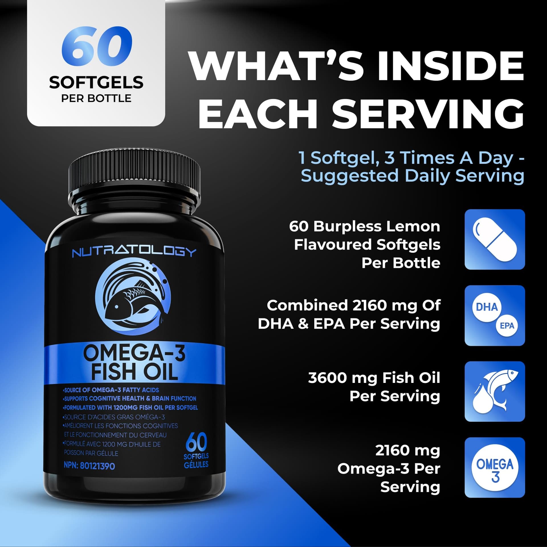 Nutratology ® Omega 3 Fish Oil Supplement Triple Strength with Fatty Acids - 1200MG – Bild 3