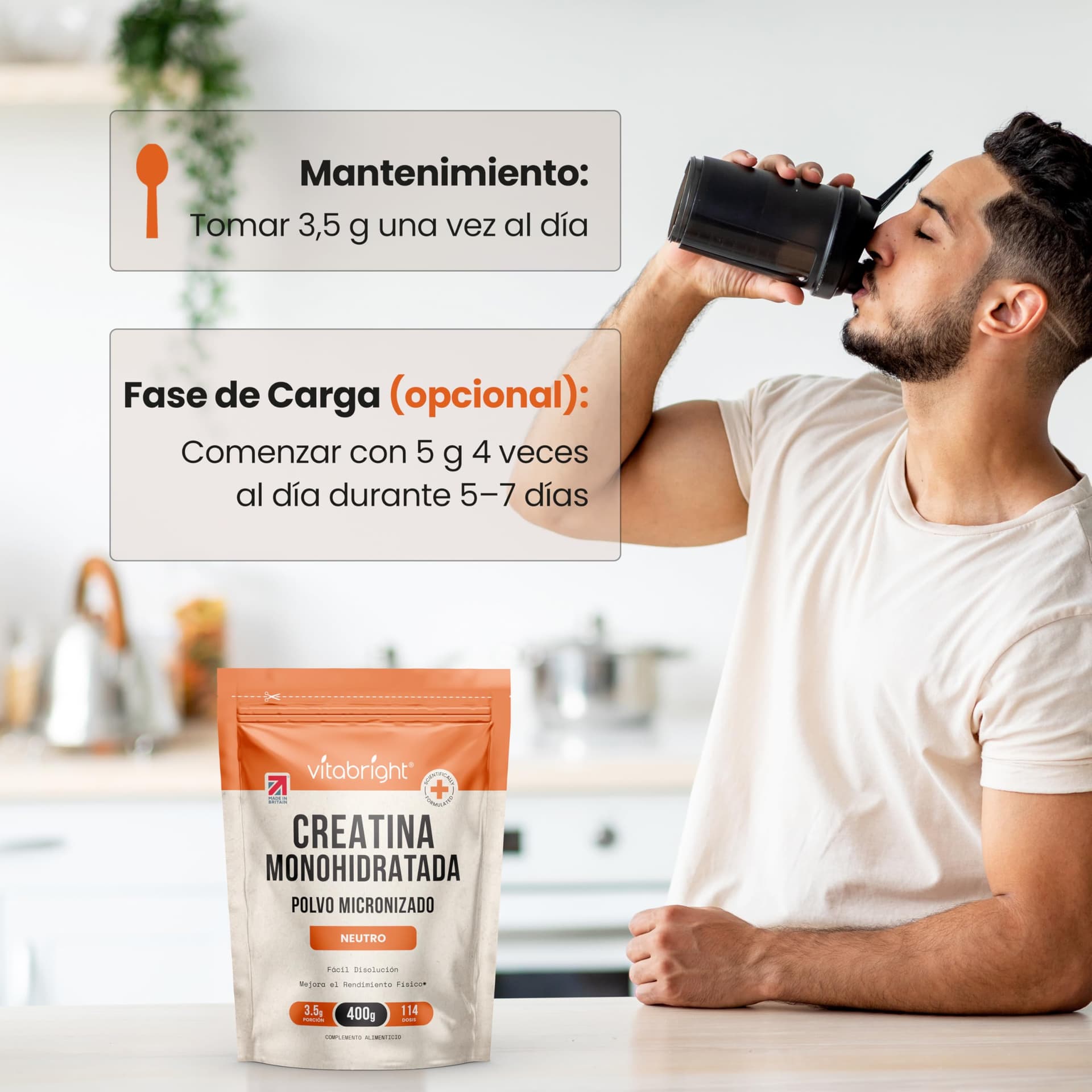 VitaBright Creatine Monohydrate Powder Micronised | 400g – Bild 3