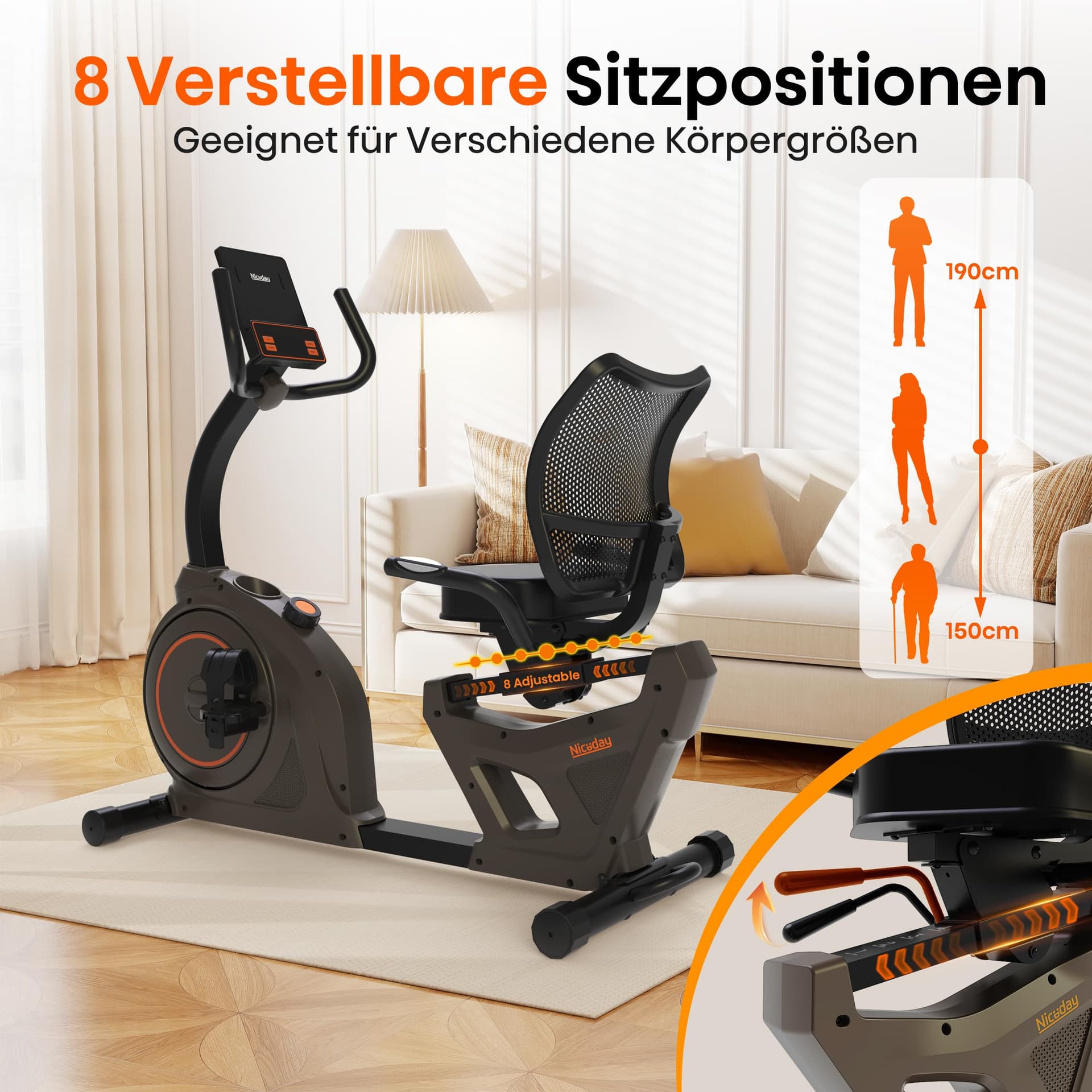 Niceday Liegeergometer für Senioren & Reha, 150kg – Bild 5