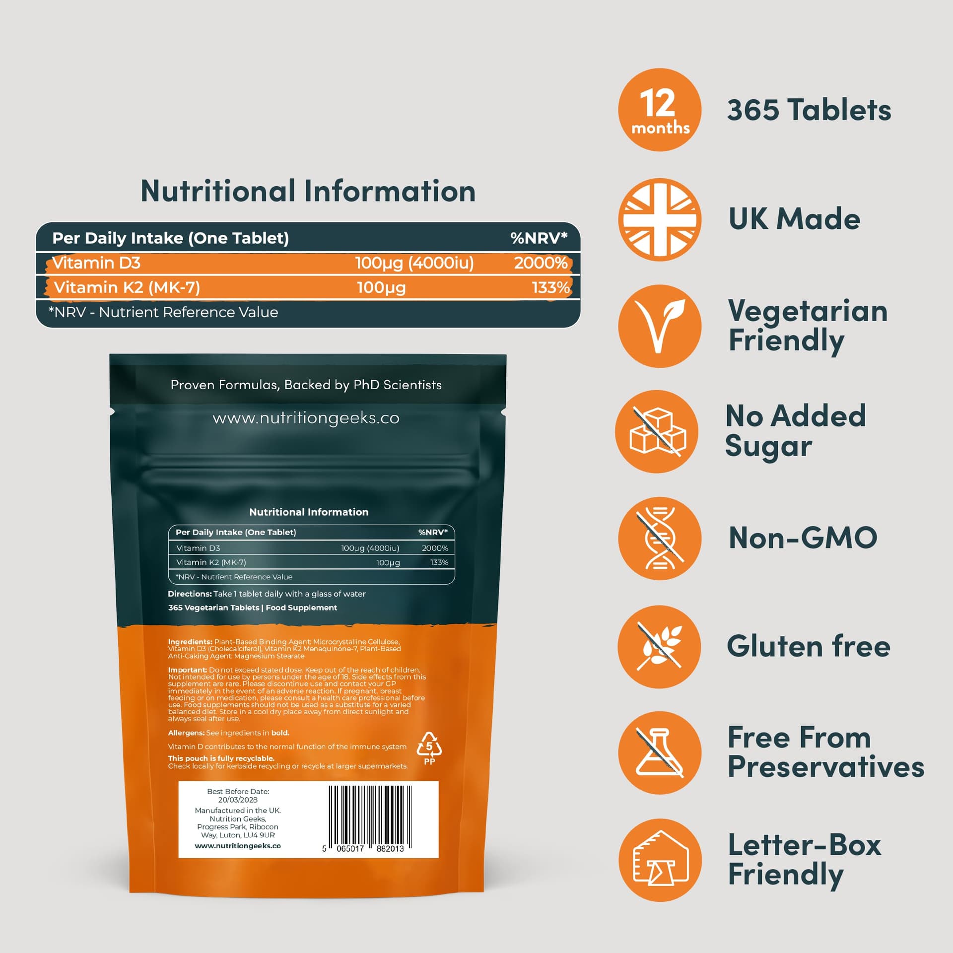 Nutrition Geeks Vitamin D3 4000 iu & Vitamin K2 MK7 100μg – Bild 3