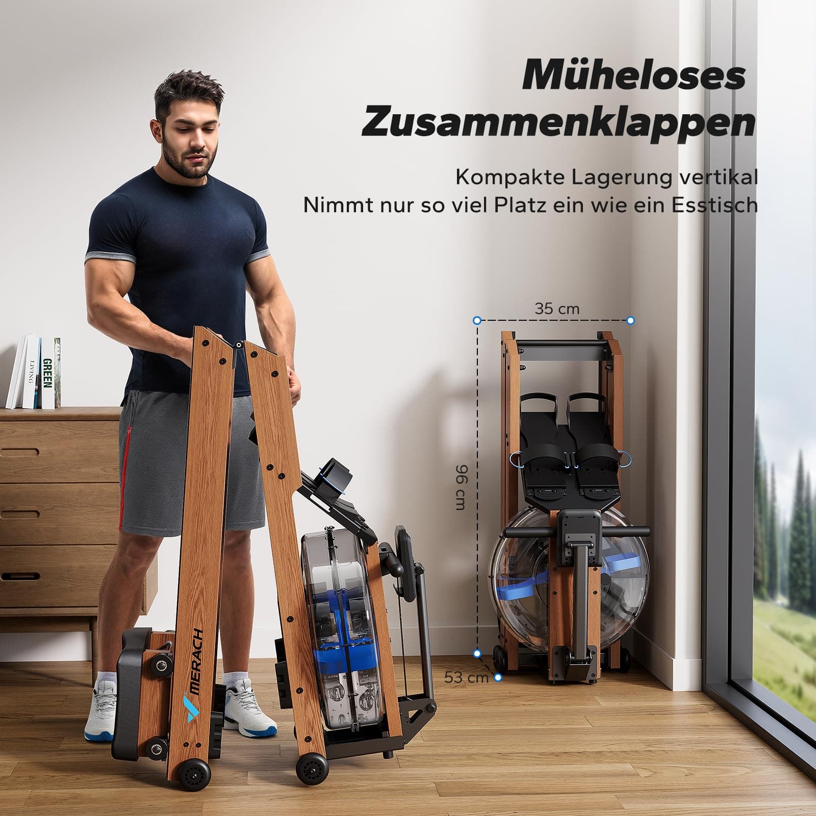 MERACH Wasser Rudergerät Holz Klappbar – Bild 3