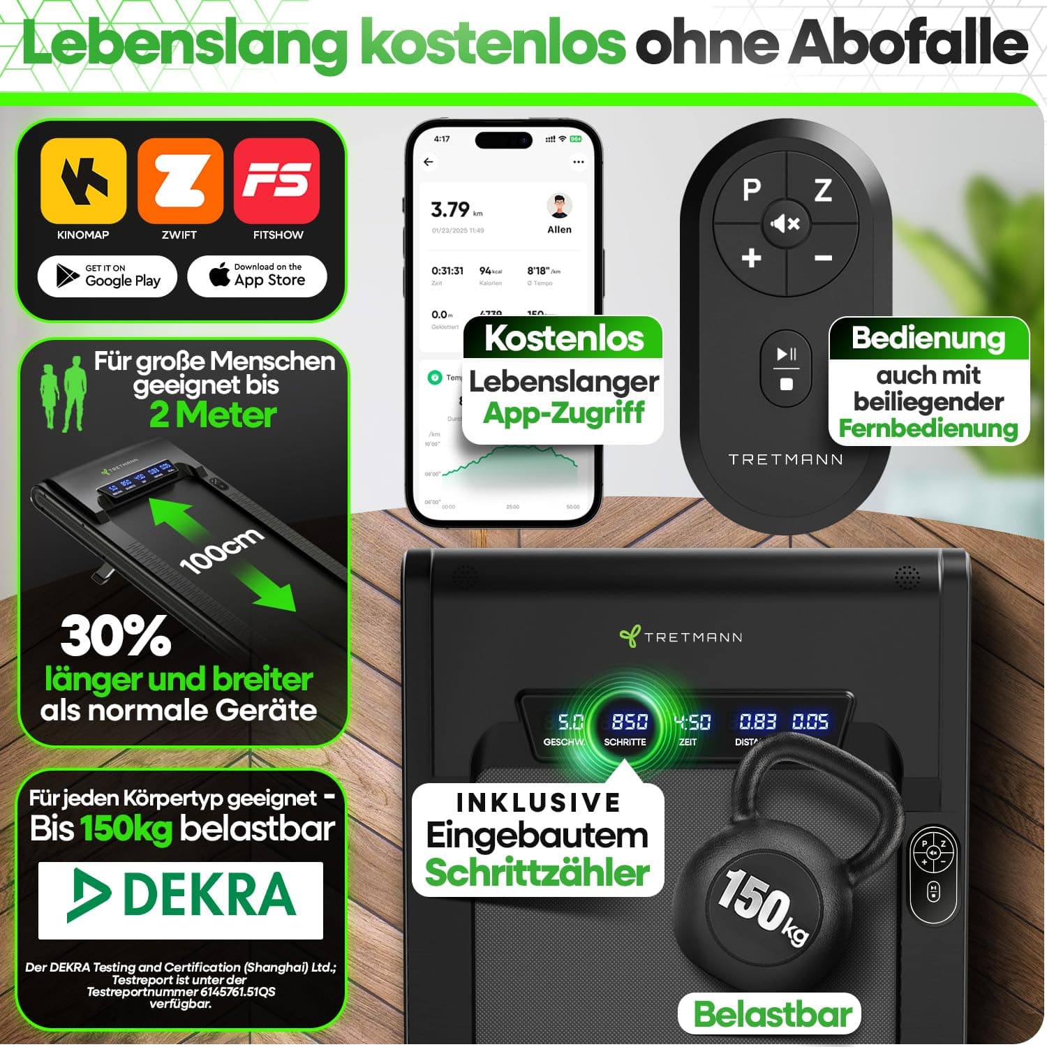 TRETMANN NEU Tretmann Walking Pad mit Steigung klappbar – Bild 6