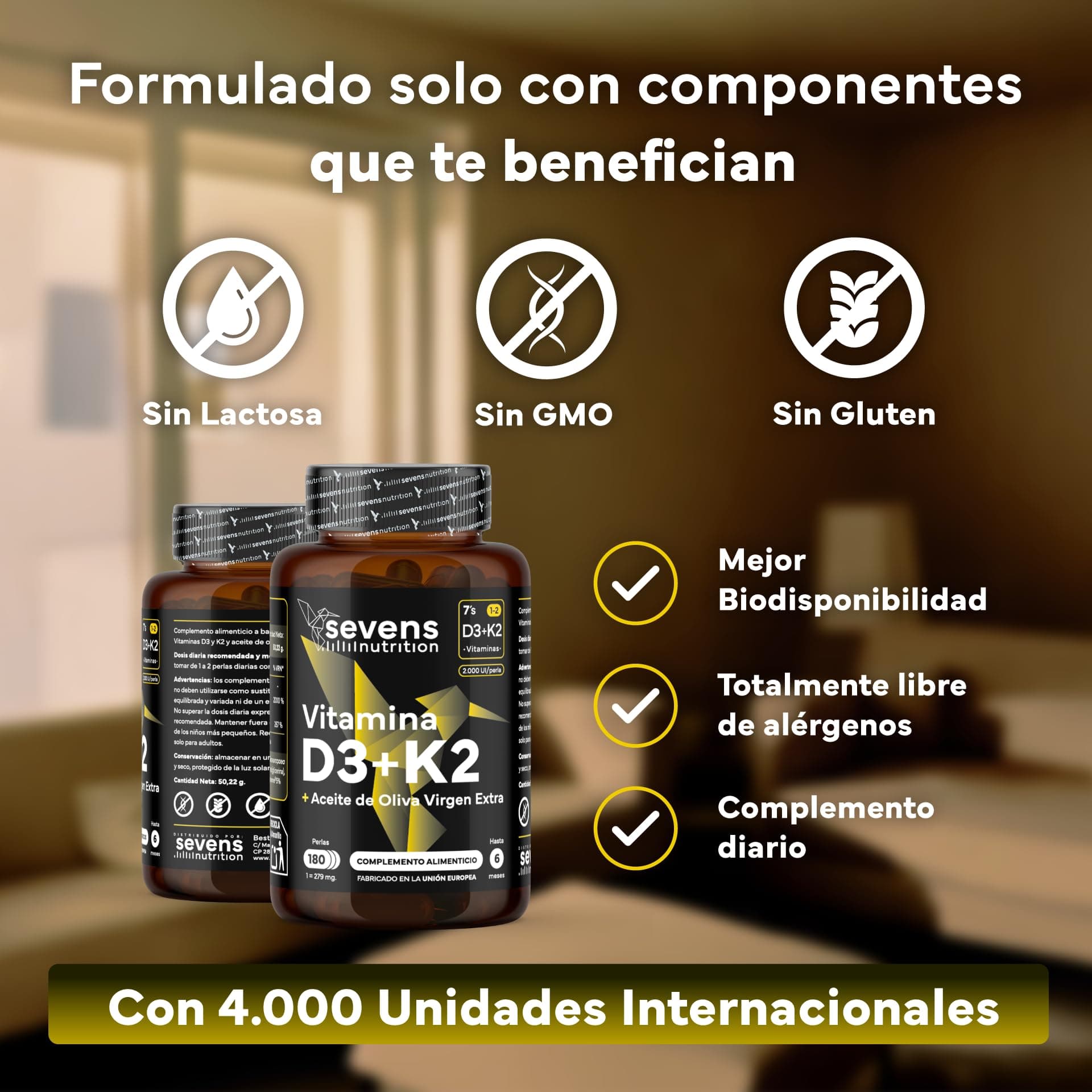 SEVENS NUTRITION Vitamina D3 y K2 4000 UI + 200 µg de Vitamina K2 MK7 con – Bild 4
