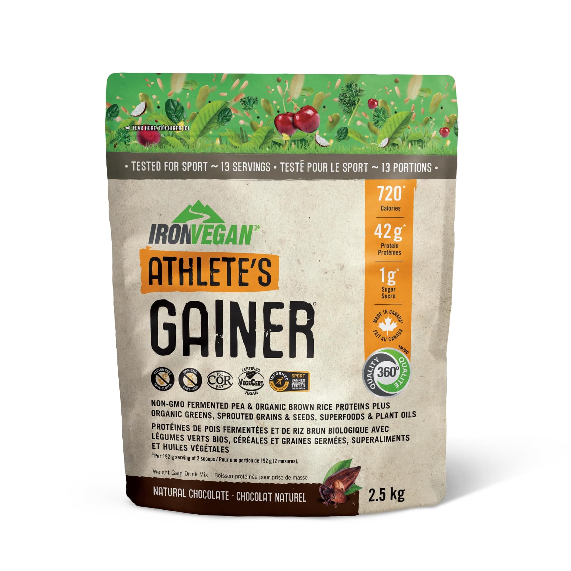 IRONVEGAN Athlete's Gainer Protein Powder, Natural Chocolate Flavour, 2.5 kg
