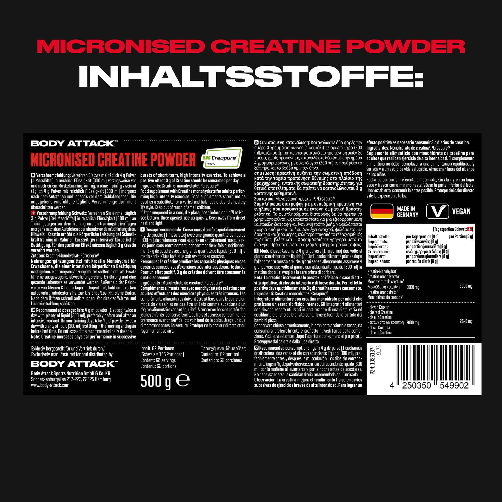 Body Attack Micronised Creatine Powder (Creapure®) 500 g – Bild 3
