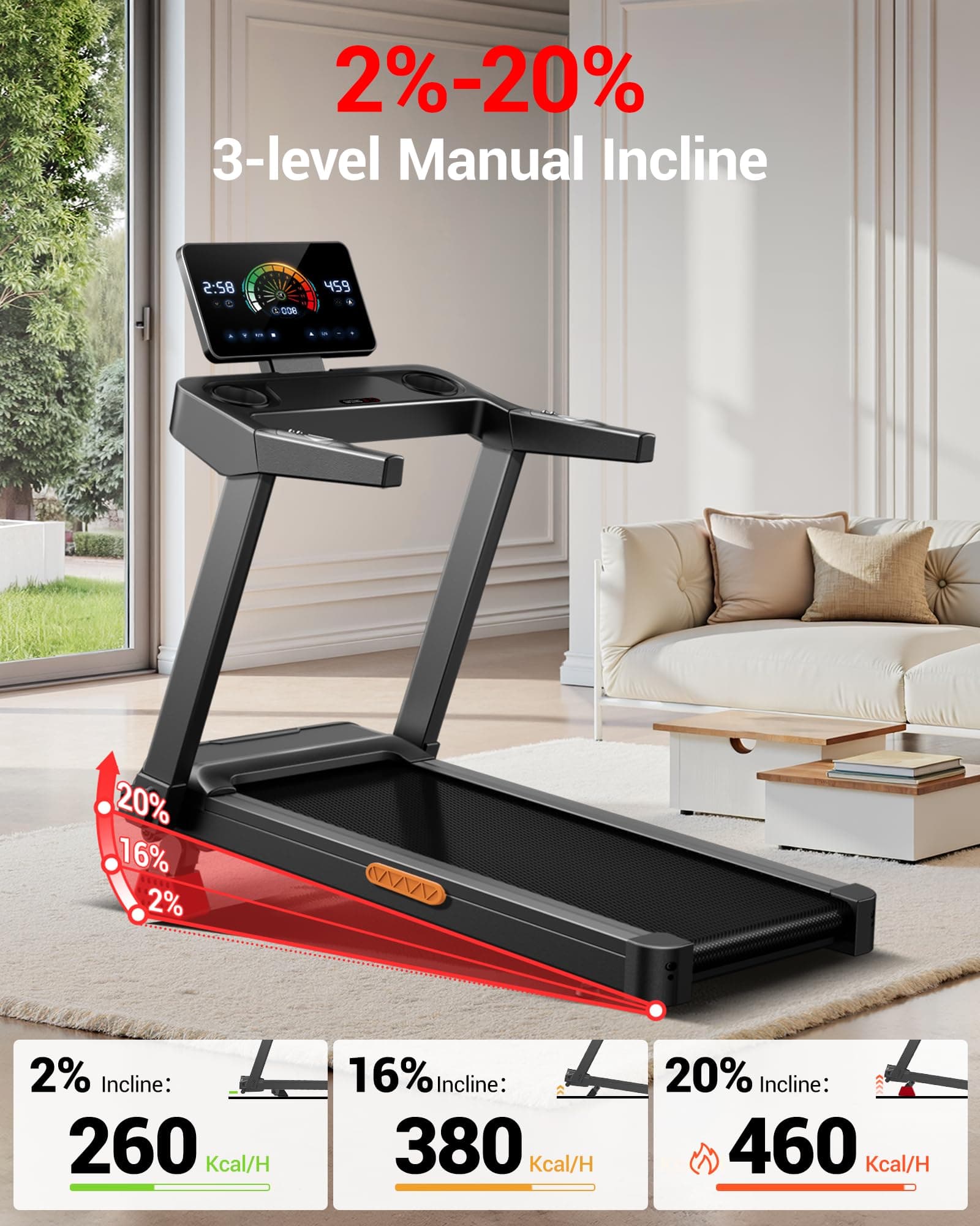 CURSOR FITNESS Foldable Treadmill for Home with 20% Incline – Bild 2