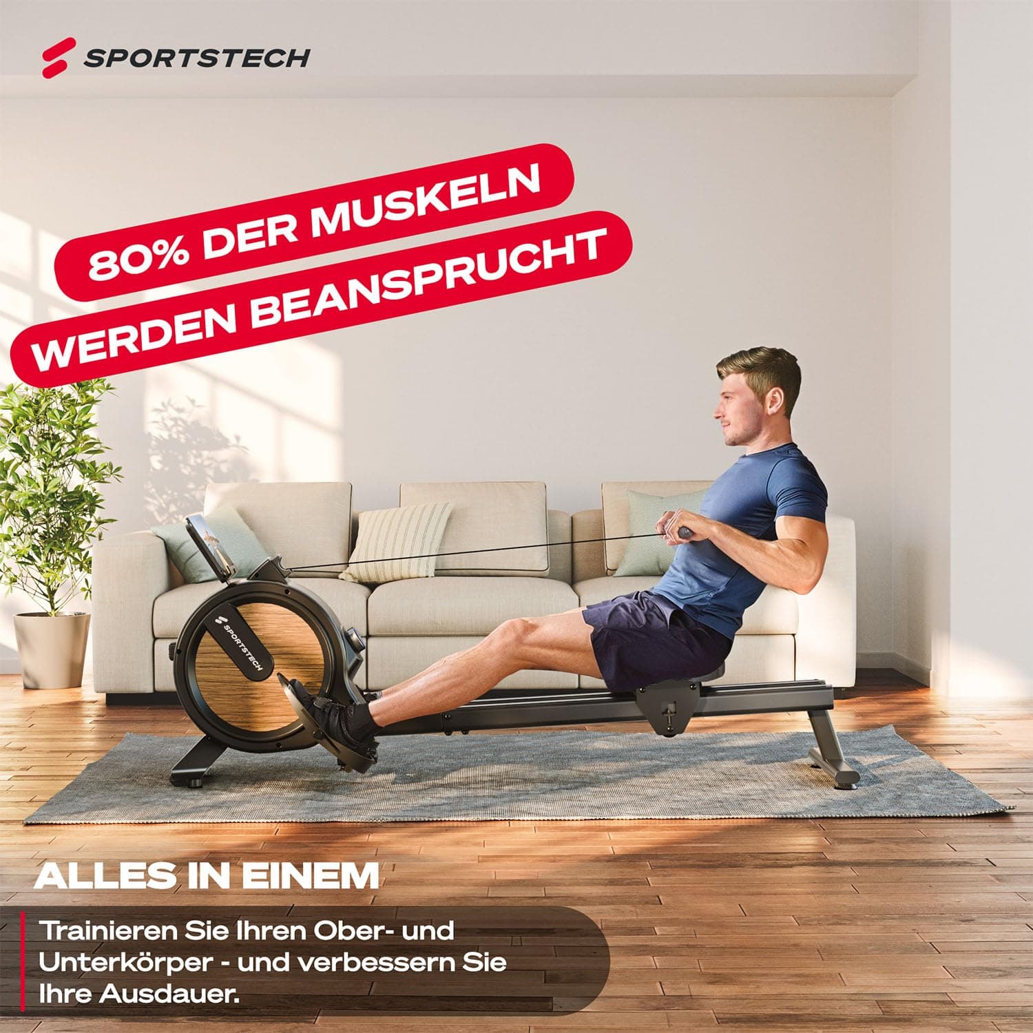 Sportstech Rudergerät für Zuhause mit Wasser- oder Magnetwiderstand, bis 150 kg – Bild 8