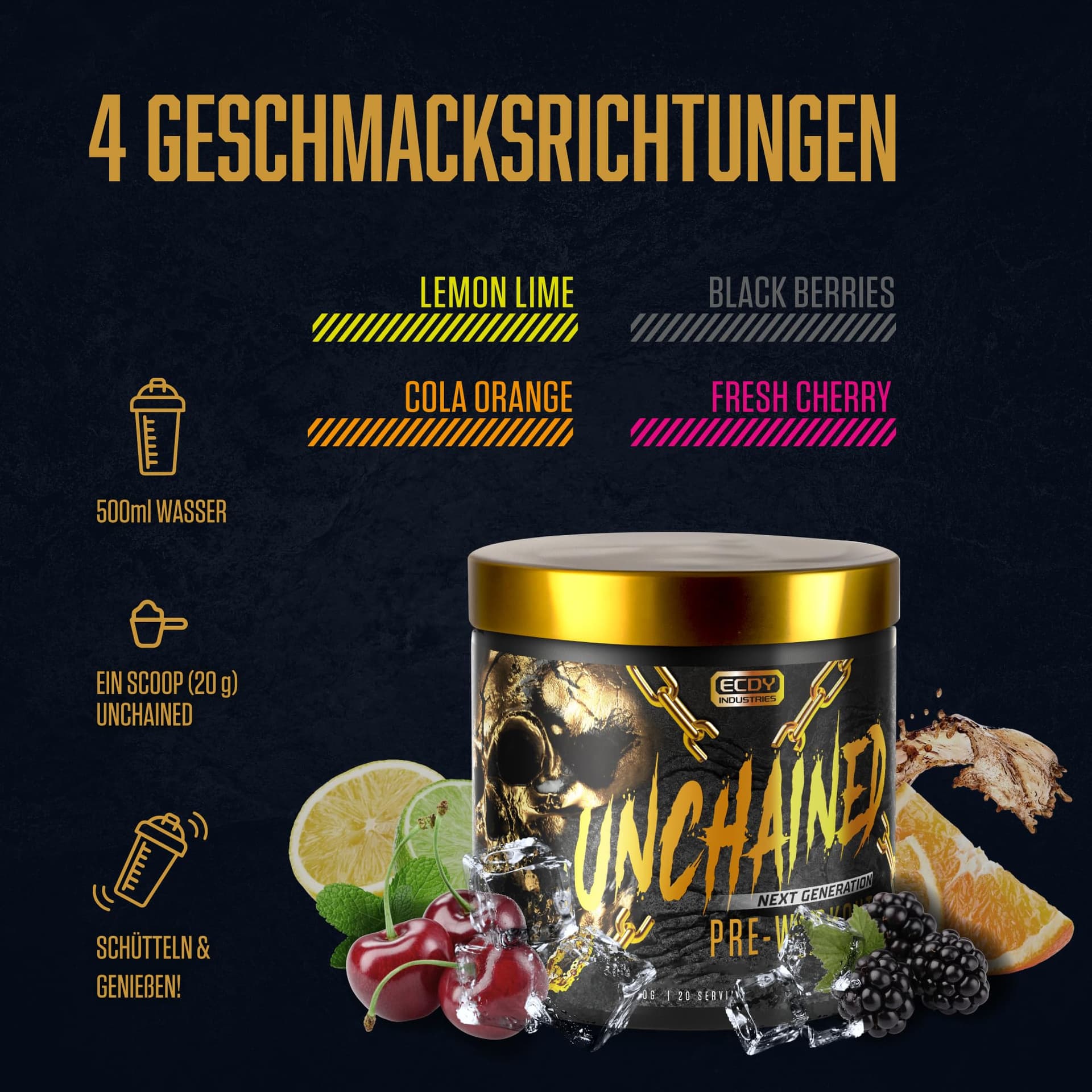 UNCHAINED Pre Workout Booster mit Koffein | 400 g – Bild 2