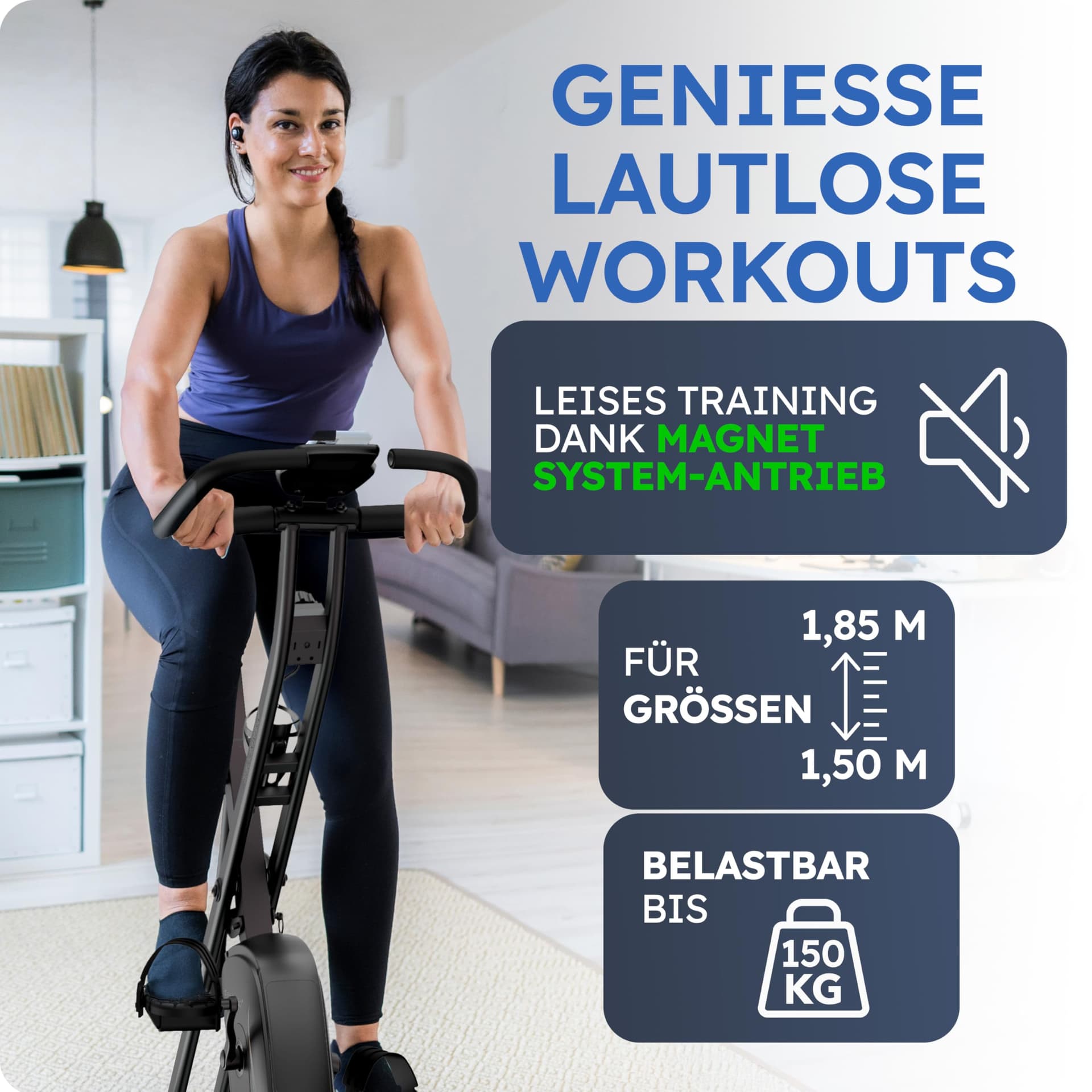 HELDENWERK Heimtrainer fahrrad Klappbar Set-extra bequem & leise- [FlexiFoam] bis 150KG – Bild 5