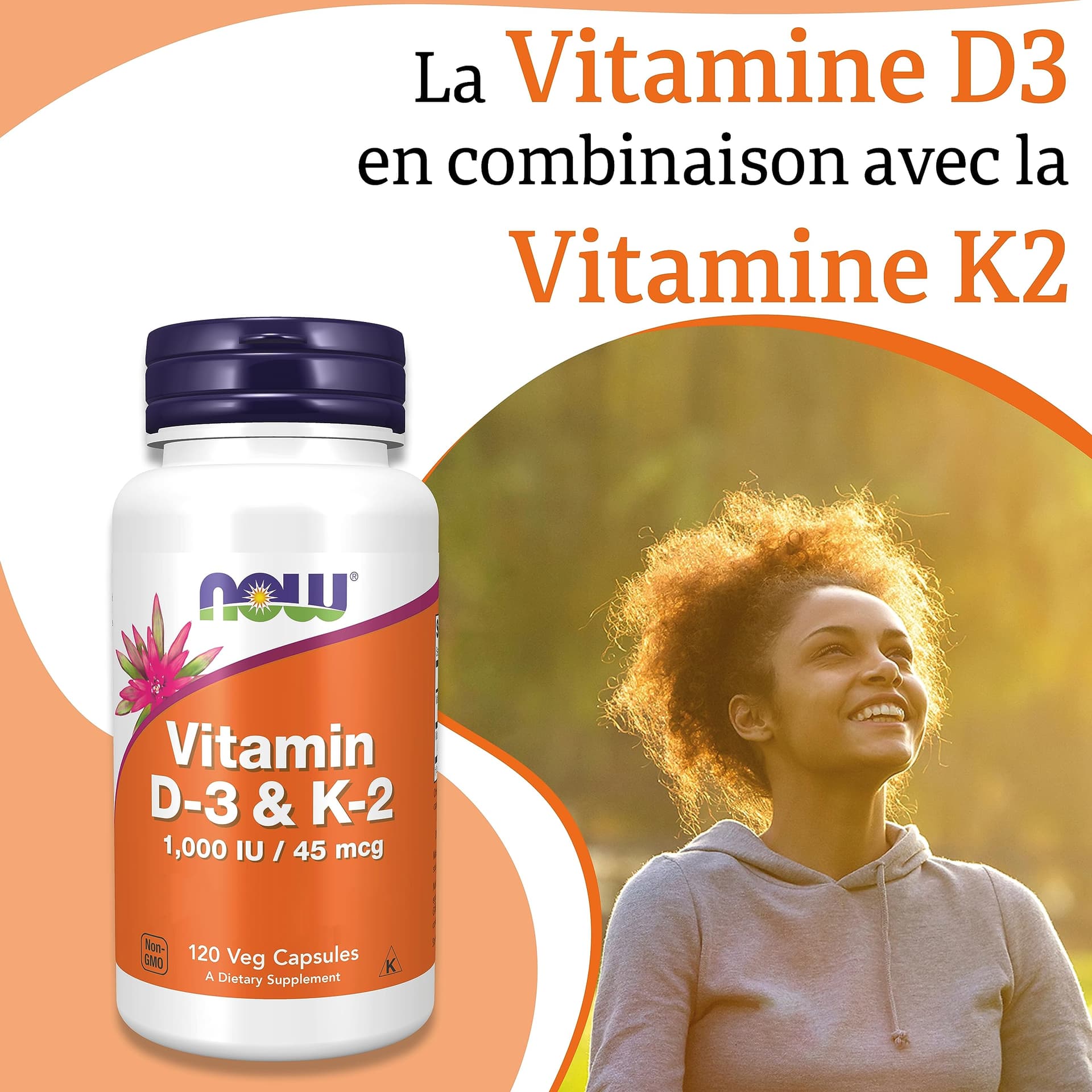 NOW Foods, Vitamin D3 & K2, 1,000IU, 120 Capsules – Bild 3
