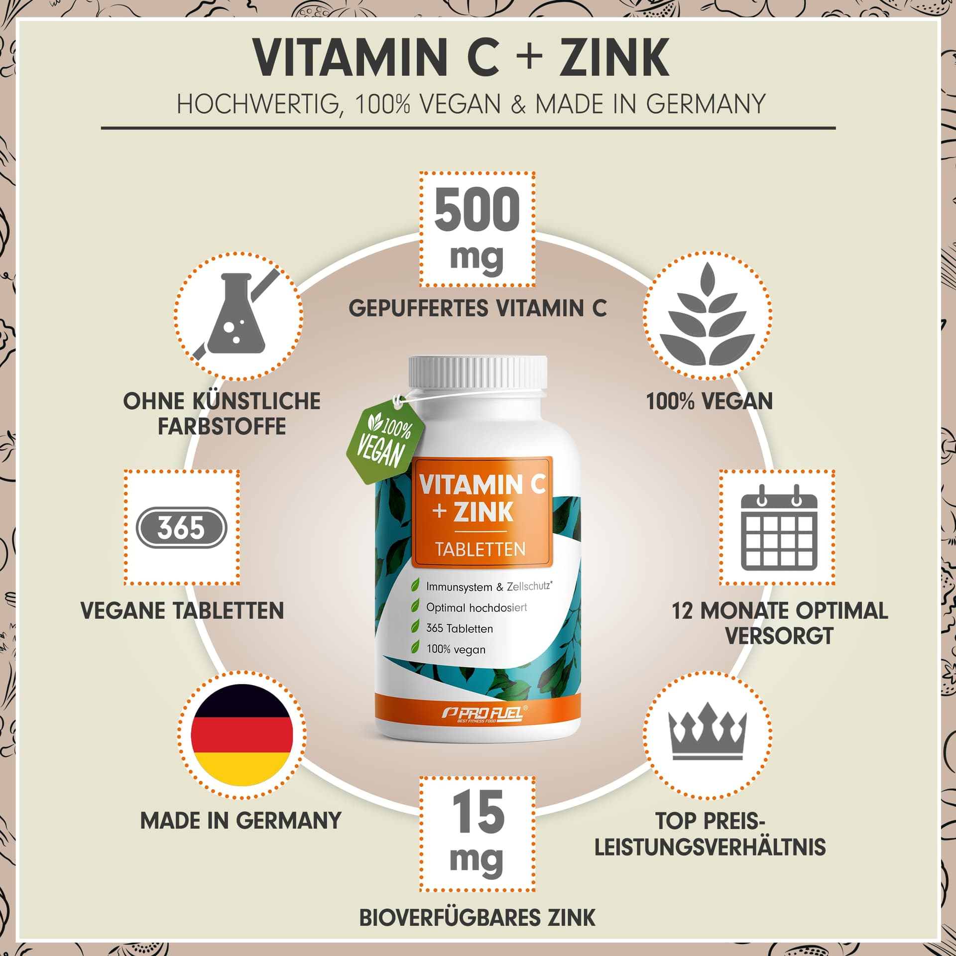 ProFuel Vitamin C + Zink (365 Tabs – Bild 2