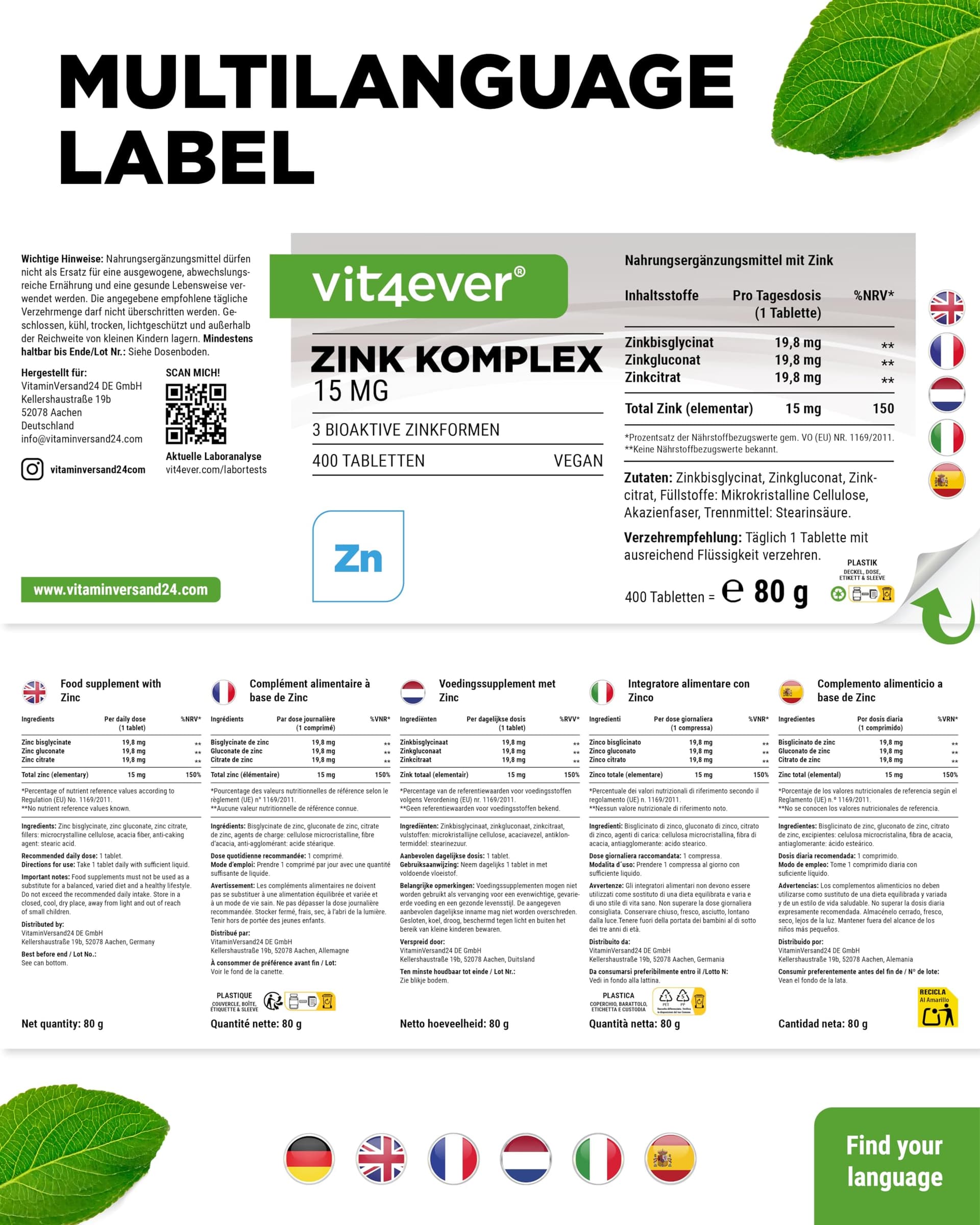 Vit4ever ZINC COMPLEXE 15 mg – Bild 6