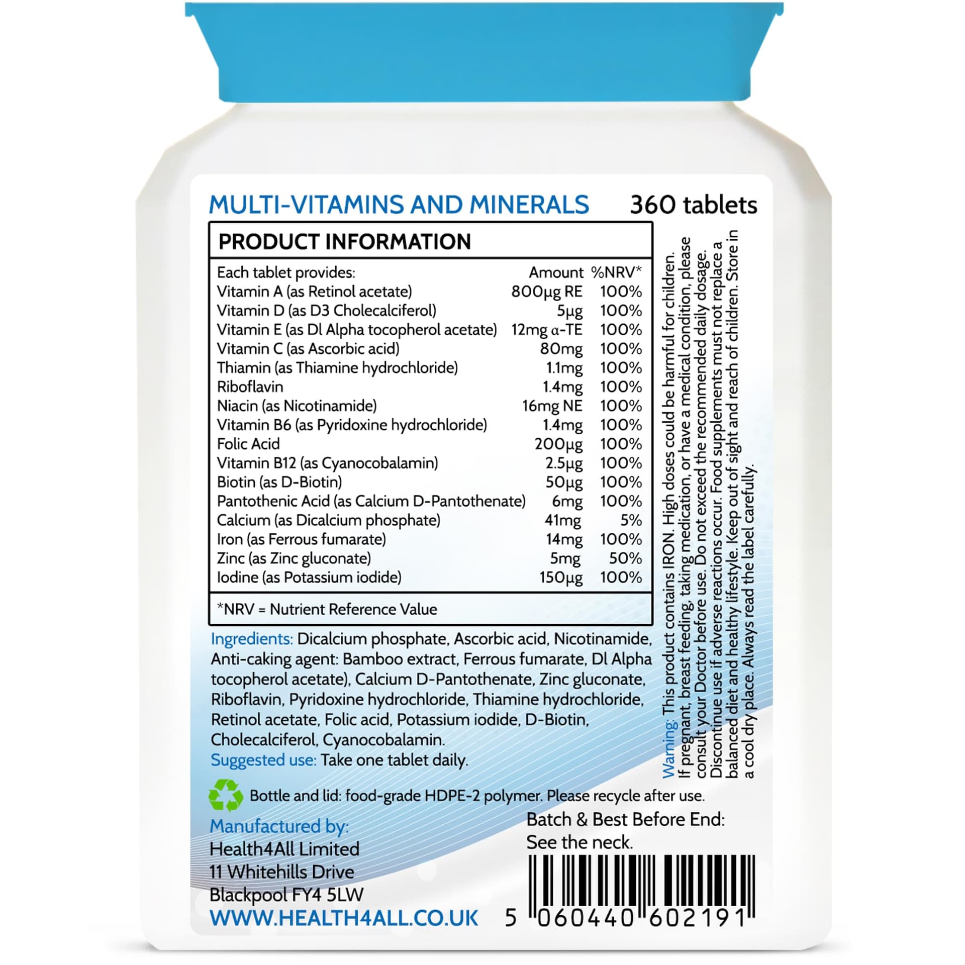 Health4All Multivitamins & Minerals One a Day 360 Easy to – Bild 7