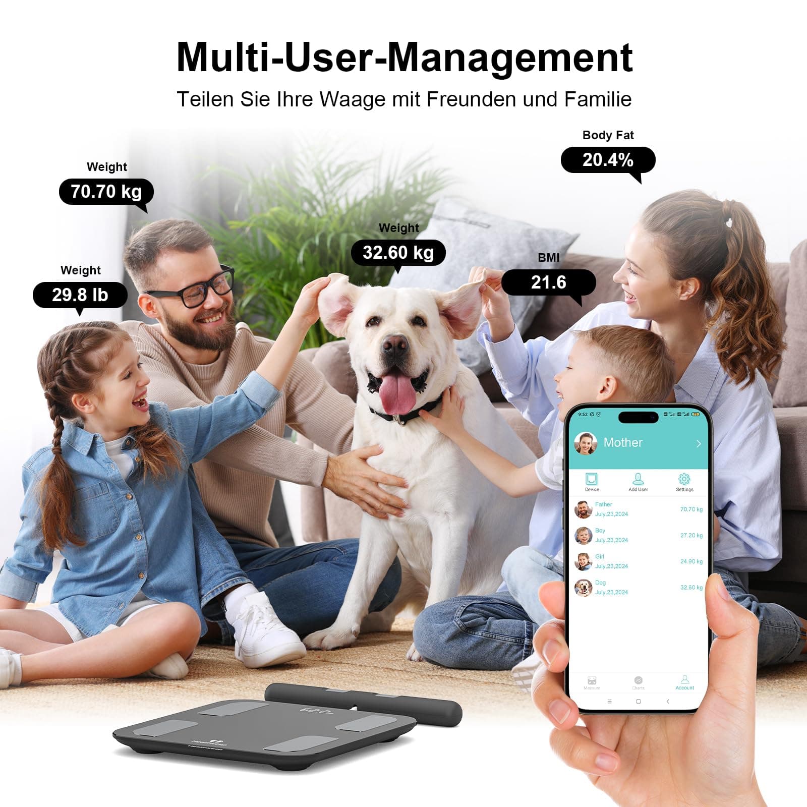 Healthkeep Körperfettwaage Digital Personenwaage Bluetooth mit 8 – Bild 7