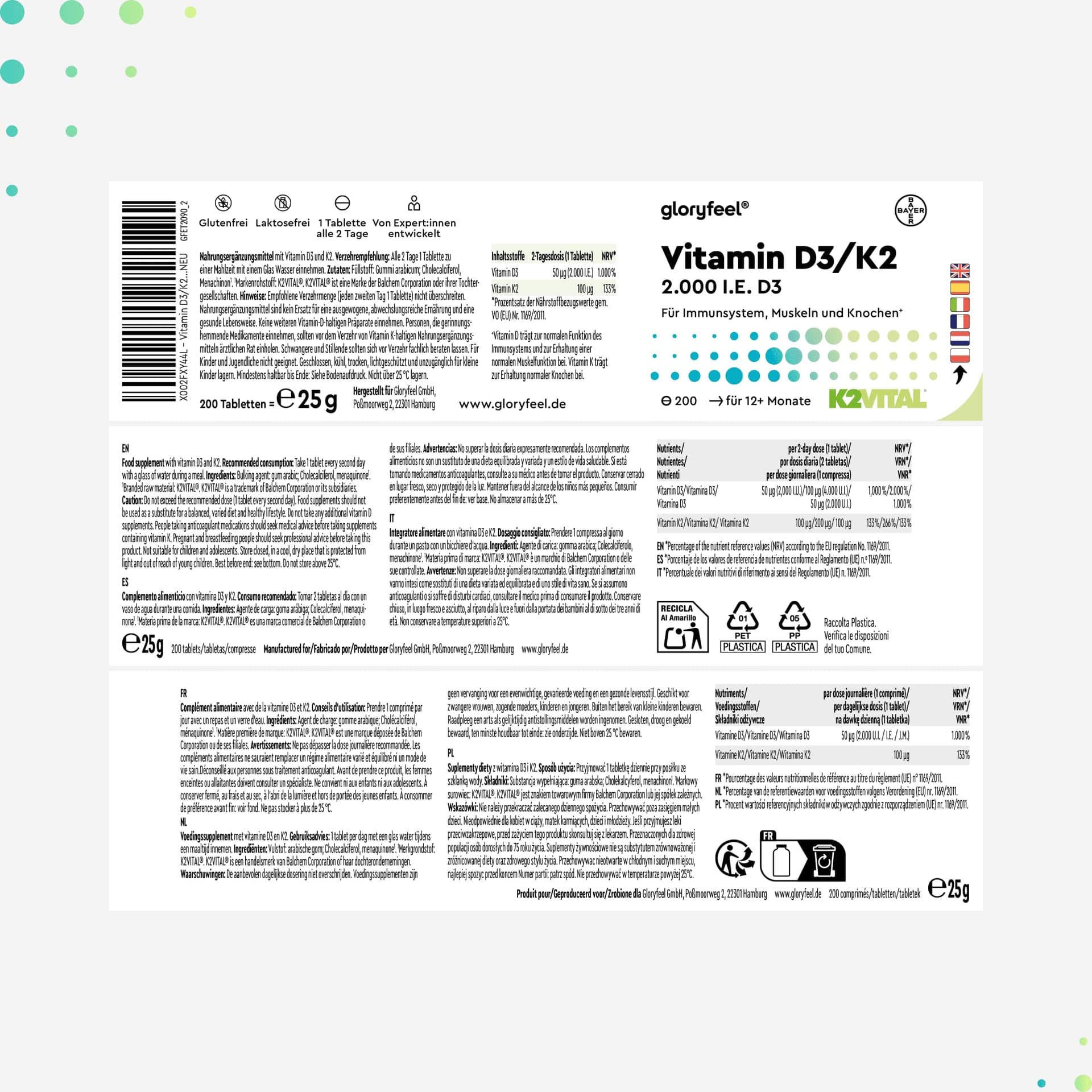 Gloryfeel Vitamina D3 + K2 ad alto dosaggio - 200 compresse – Bild 8