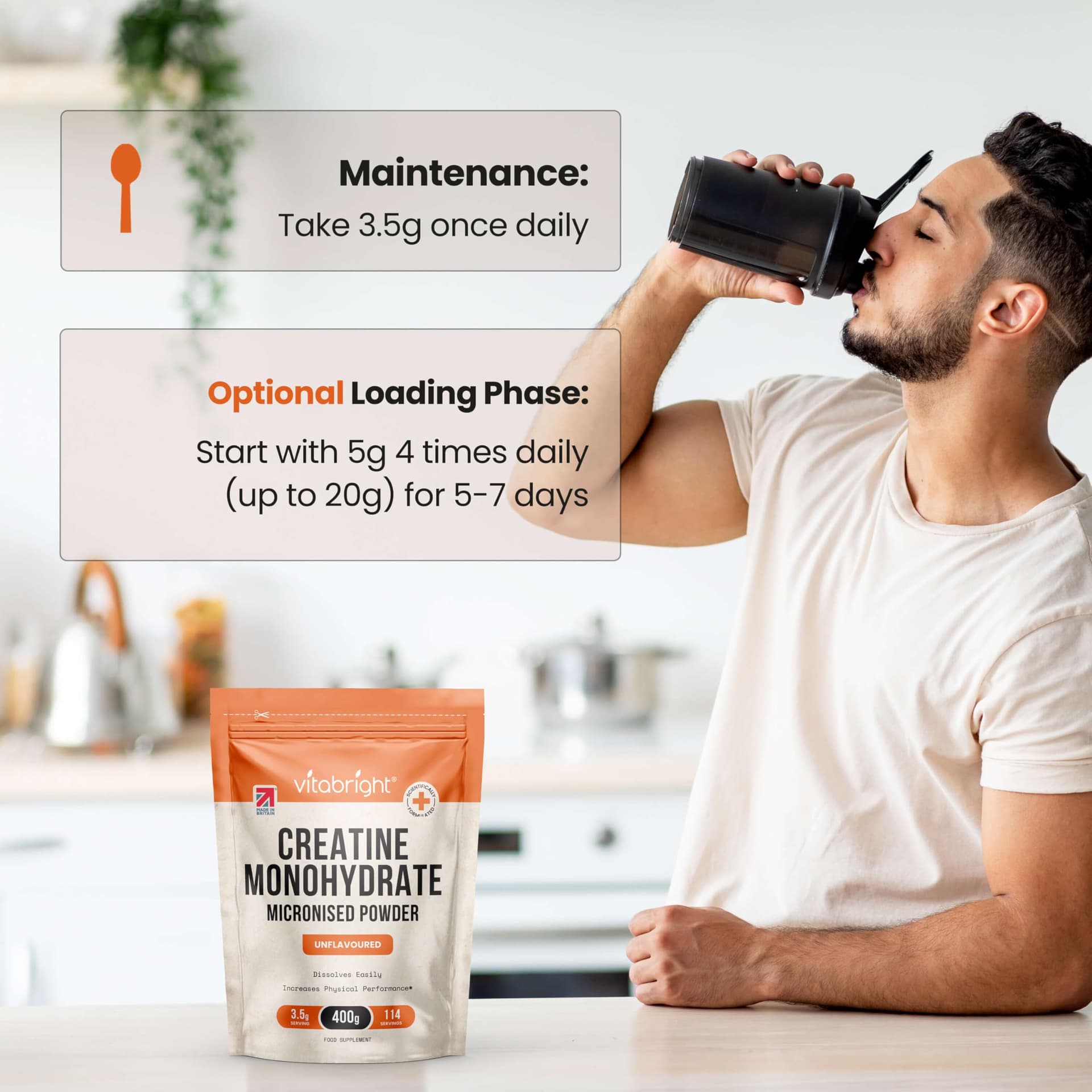 VitaBright Creatine Monohydrate Powder Micronised | 400g – Bild 4