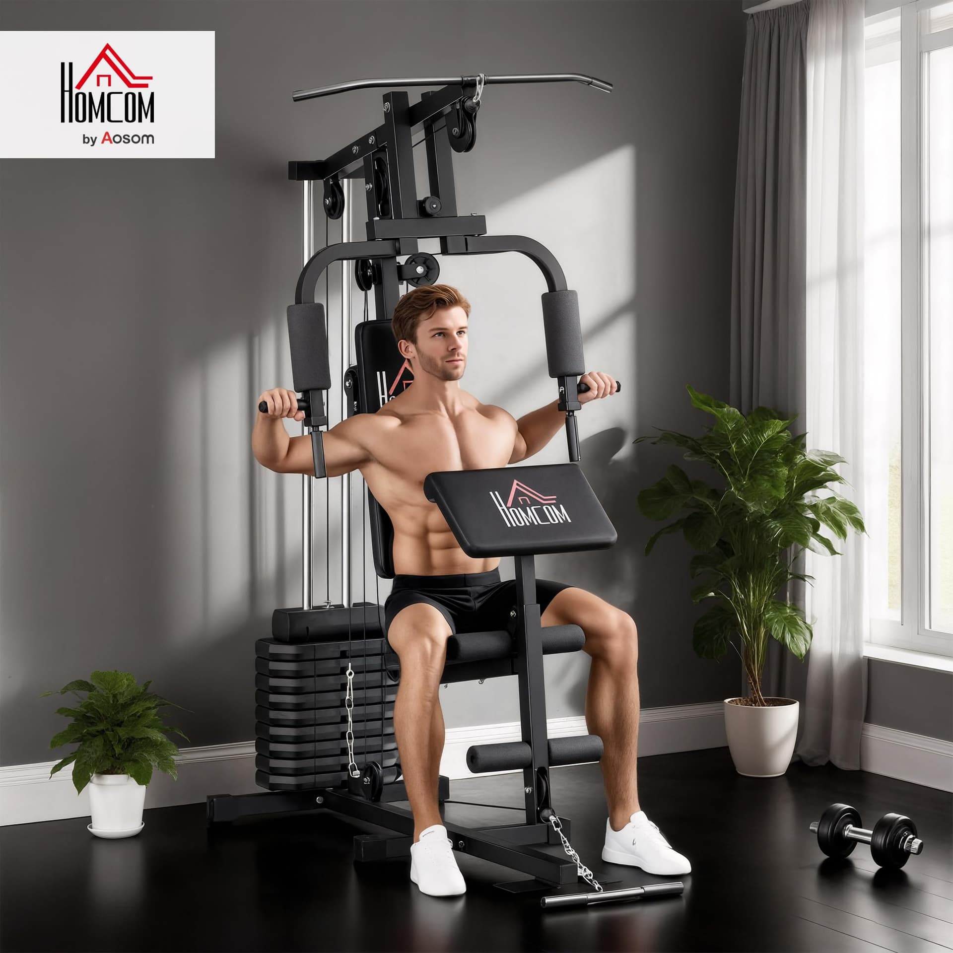 HOMCOM Stazione Fitness Multifunzione Power Tower con Pesi fino 45kg – Bild 2