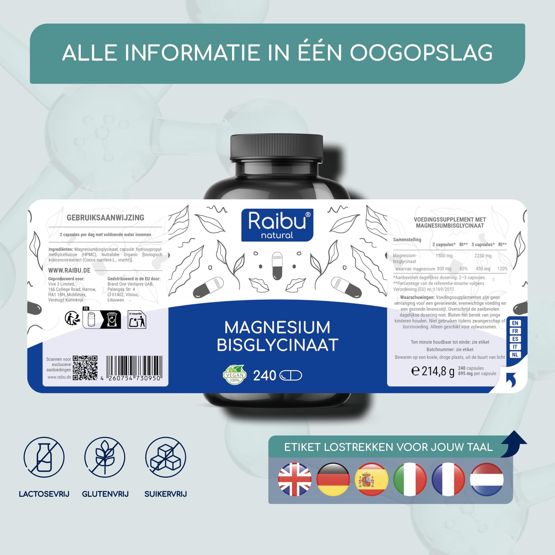 RAIBU Magnésium Bisglycinate - 240 g – Bild 2