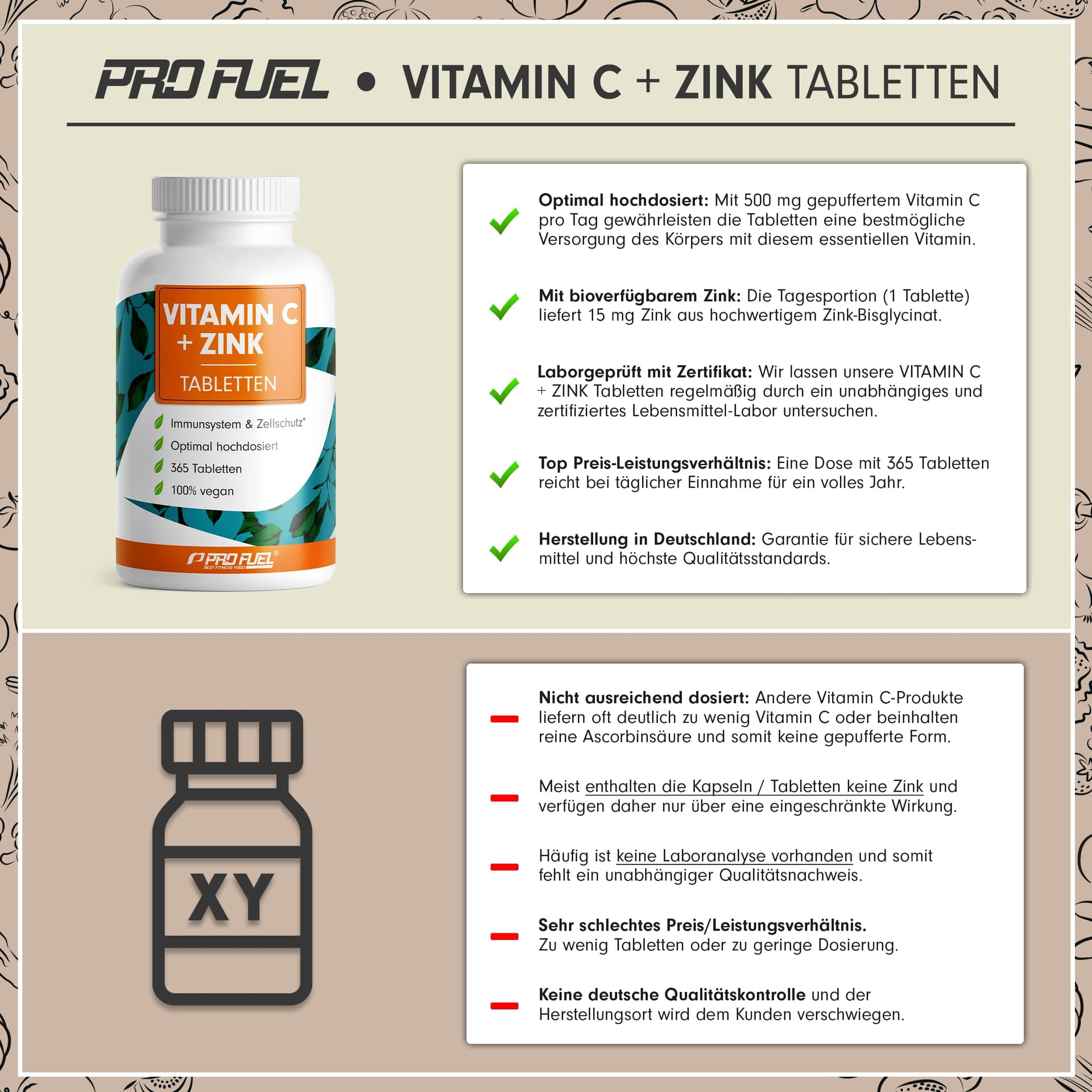 ProFuel Vitamin C + Zink (365 Tabs – Bild 3